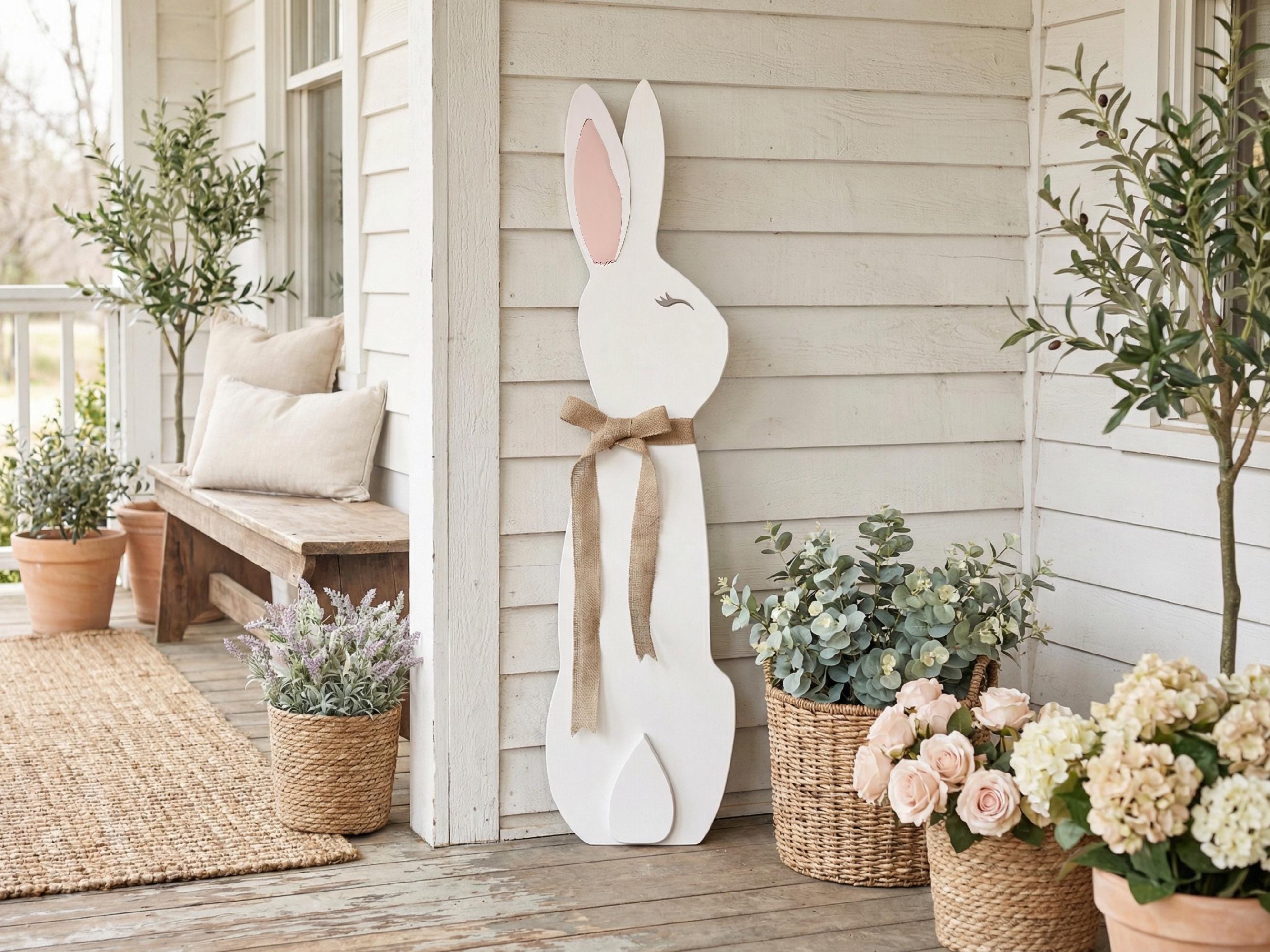 3D White Bunny with Burlap Bow – Rugged Roots Decor
