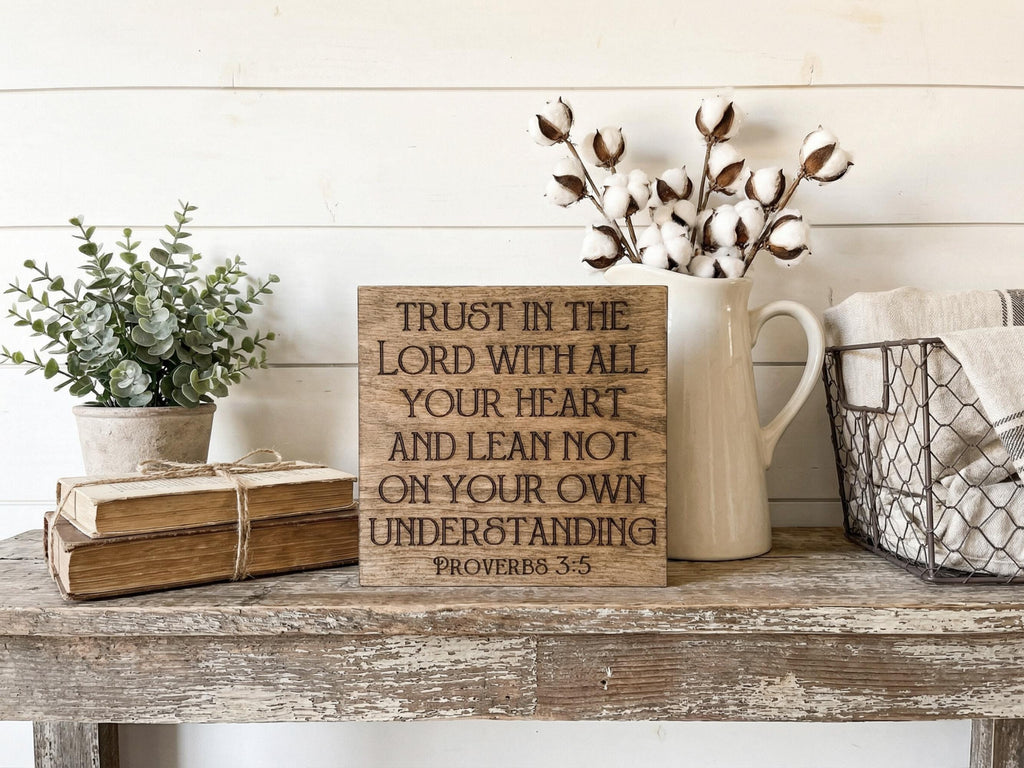 Proverbs 3:5 Freestanding Reclaimed Wood Bible Verse Sign