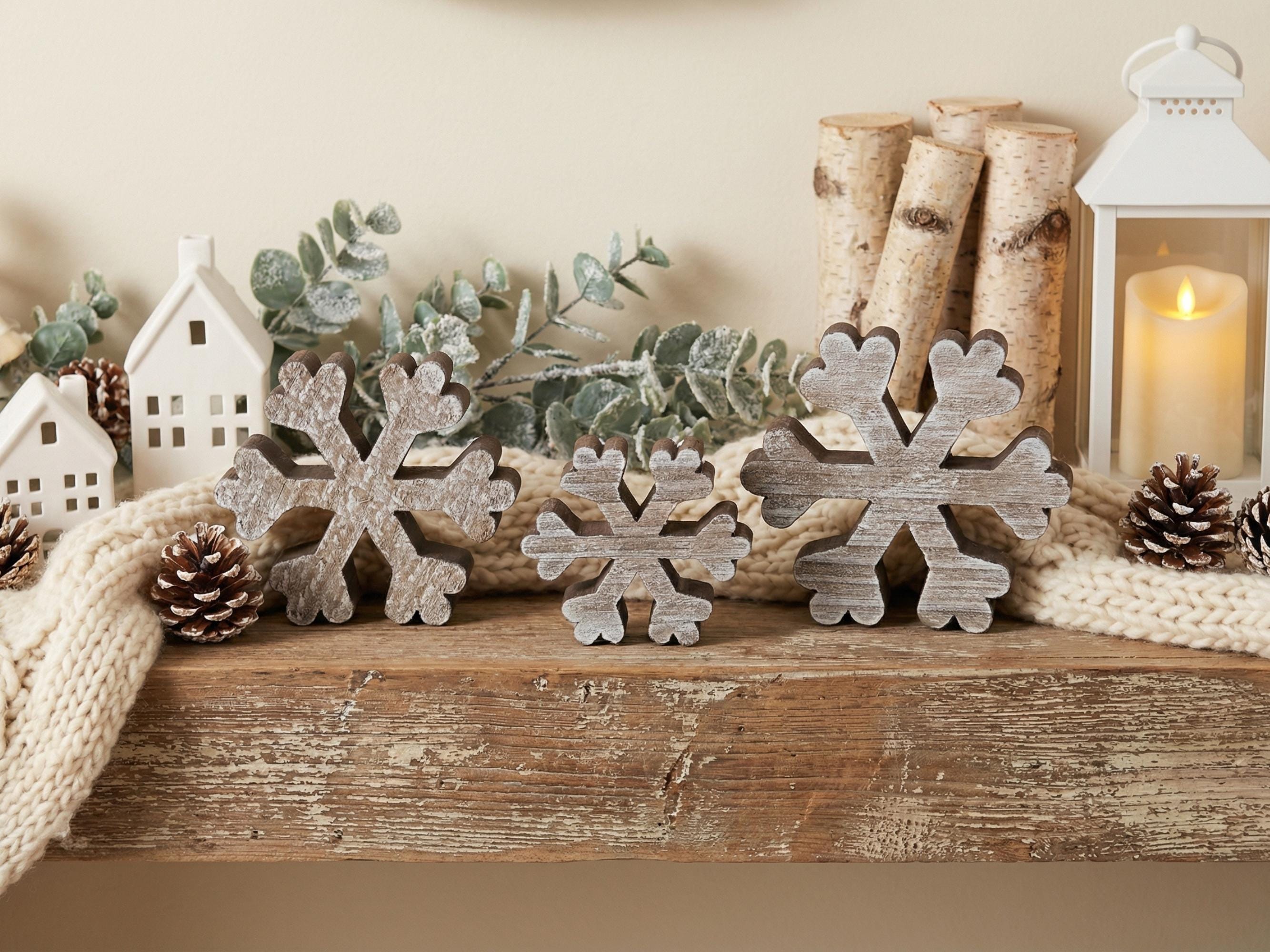 Whitewashed Reclaimed Wood Snowflakes