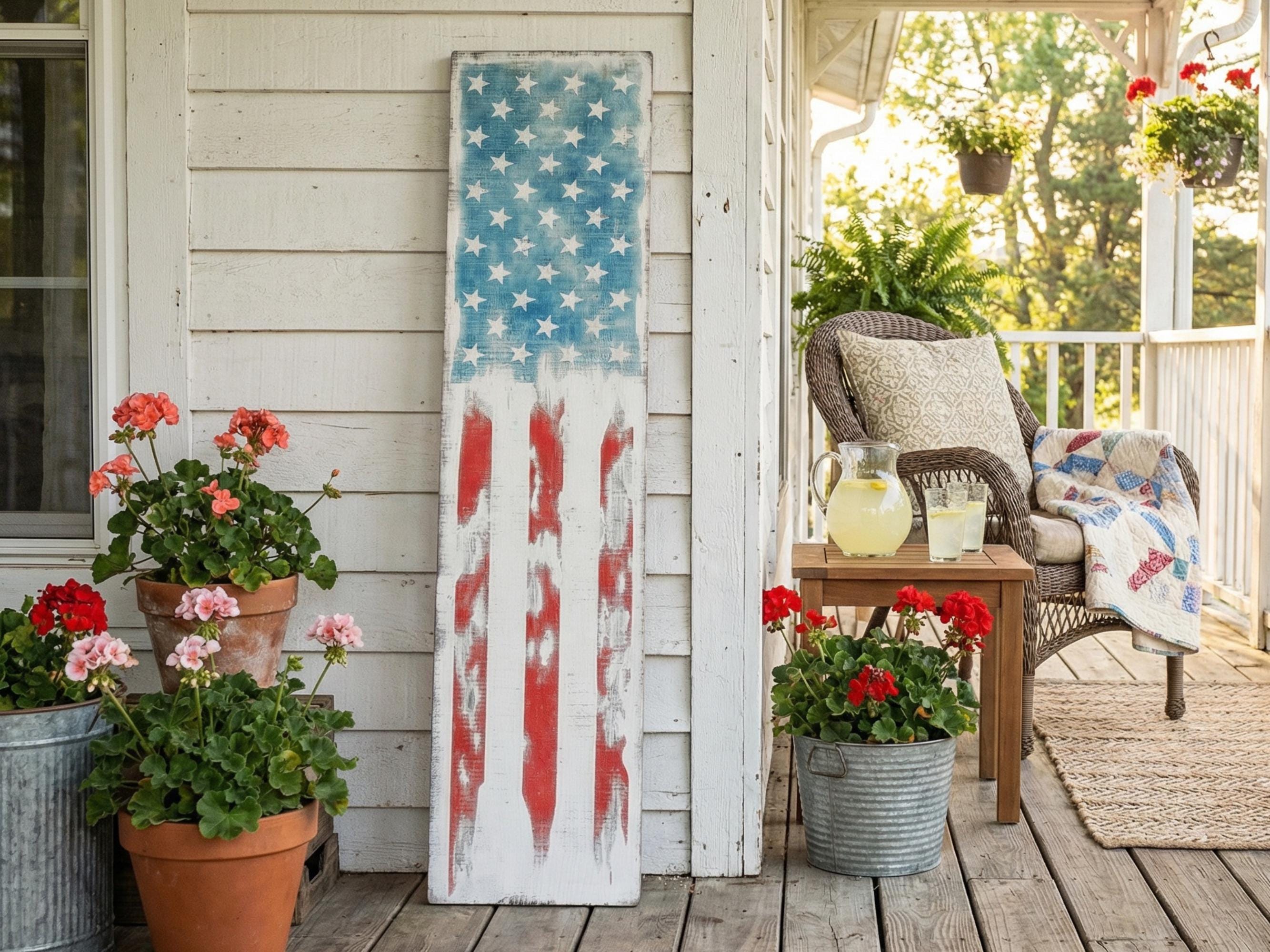 Antique Style Wooden American Flag