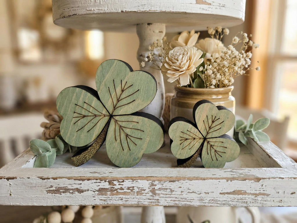 Muted Green Reclaimed Wood 3 Leaf Shamrocks