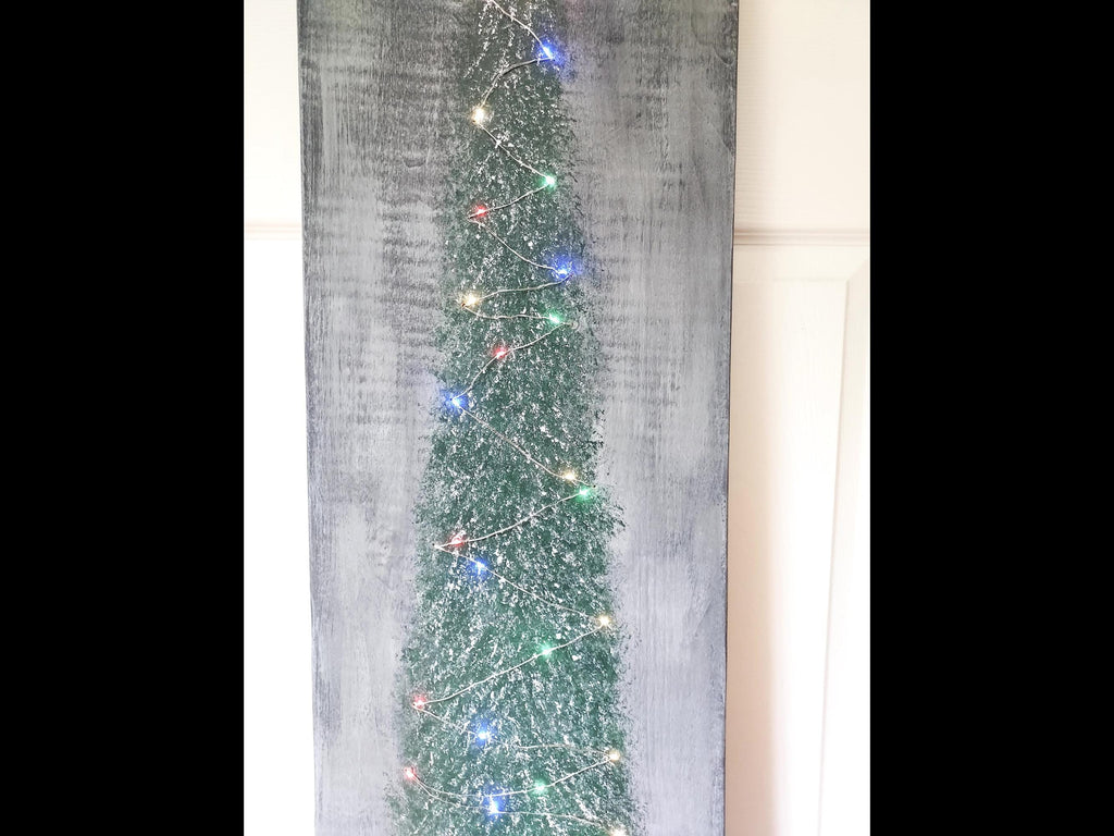 Original Christmas Tree Painting with Battery Powered Lights