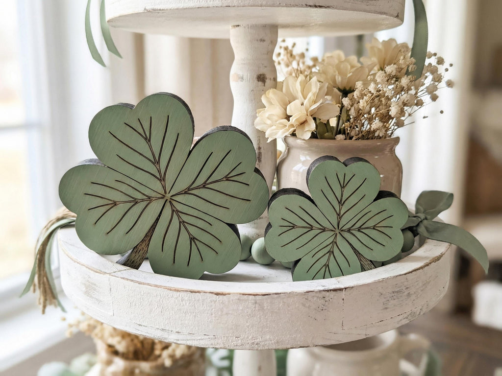 Muted Green Reclaimed Wood 4 Leaf Shamrocks
