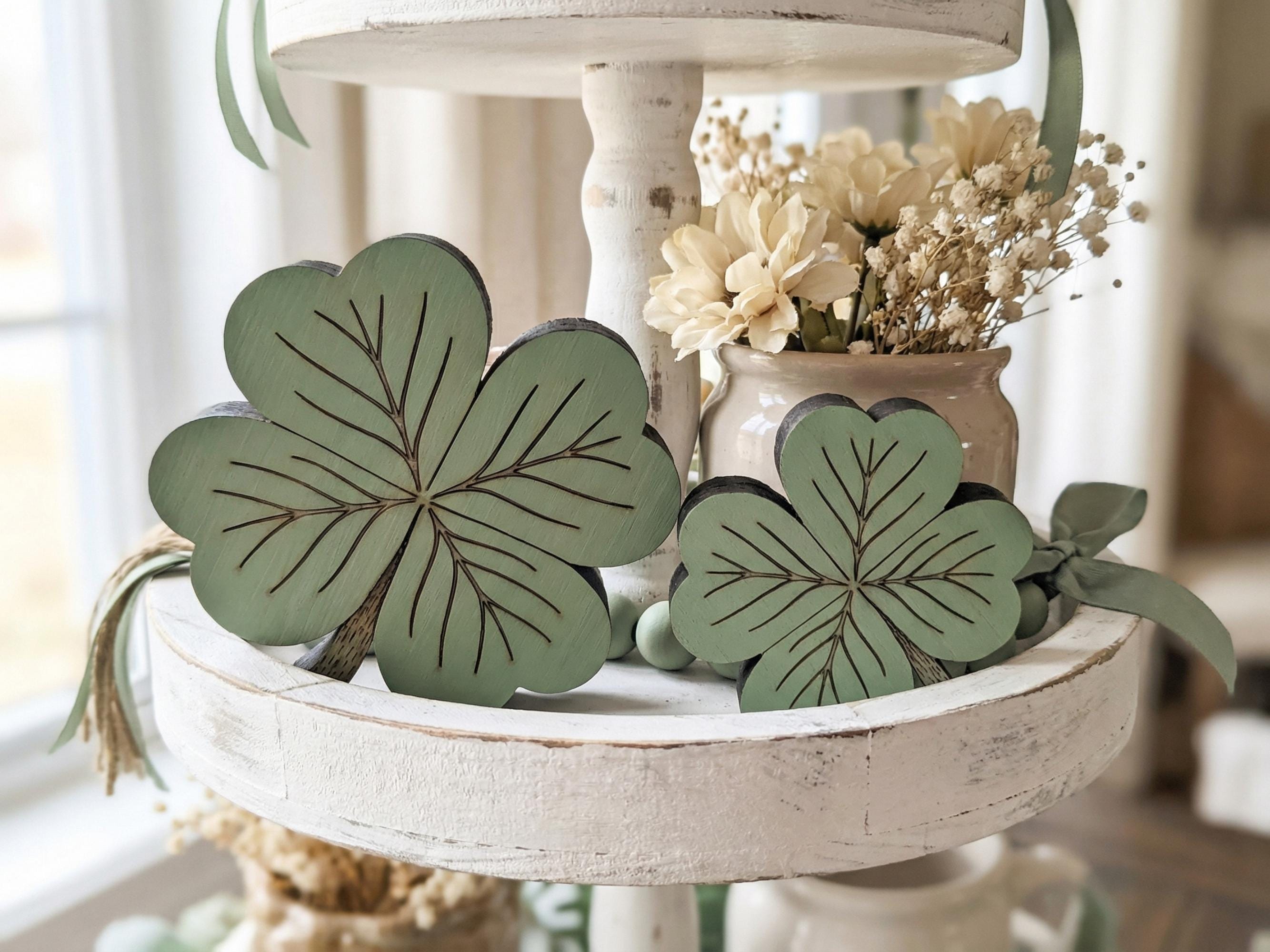 Muted Green Reclaimed Wood 4 Leaf Shamrocks