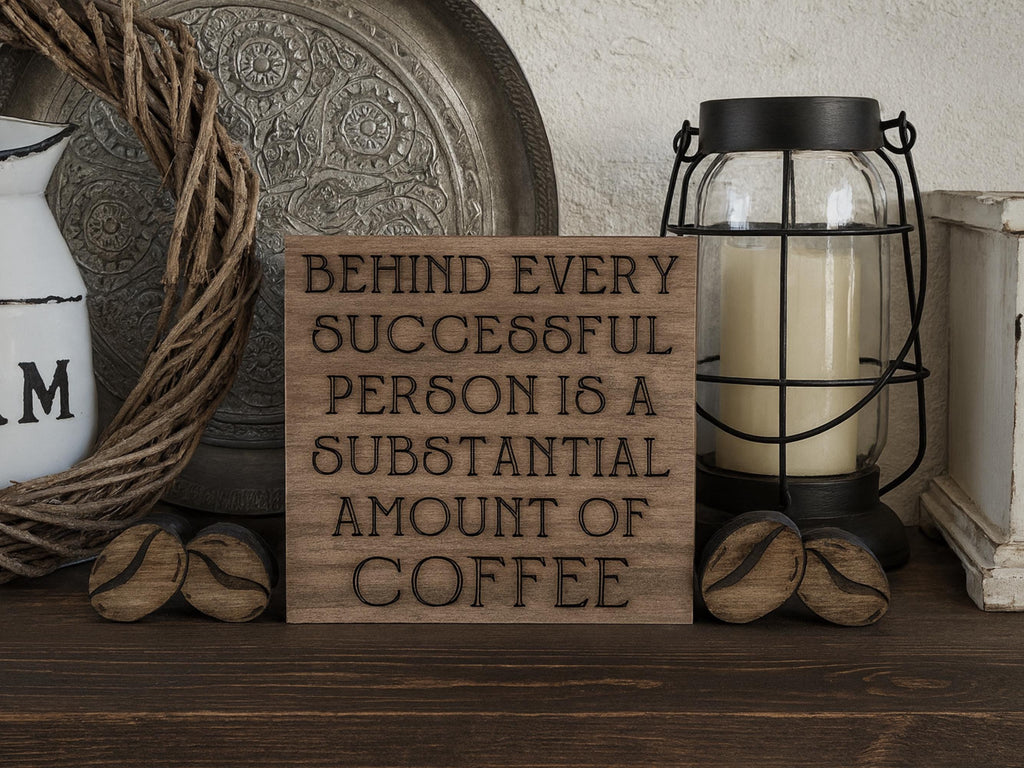 Freestanding Reclaimed Wood Coffee Sign with Wooden Coffee Beans