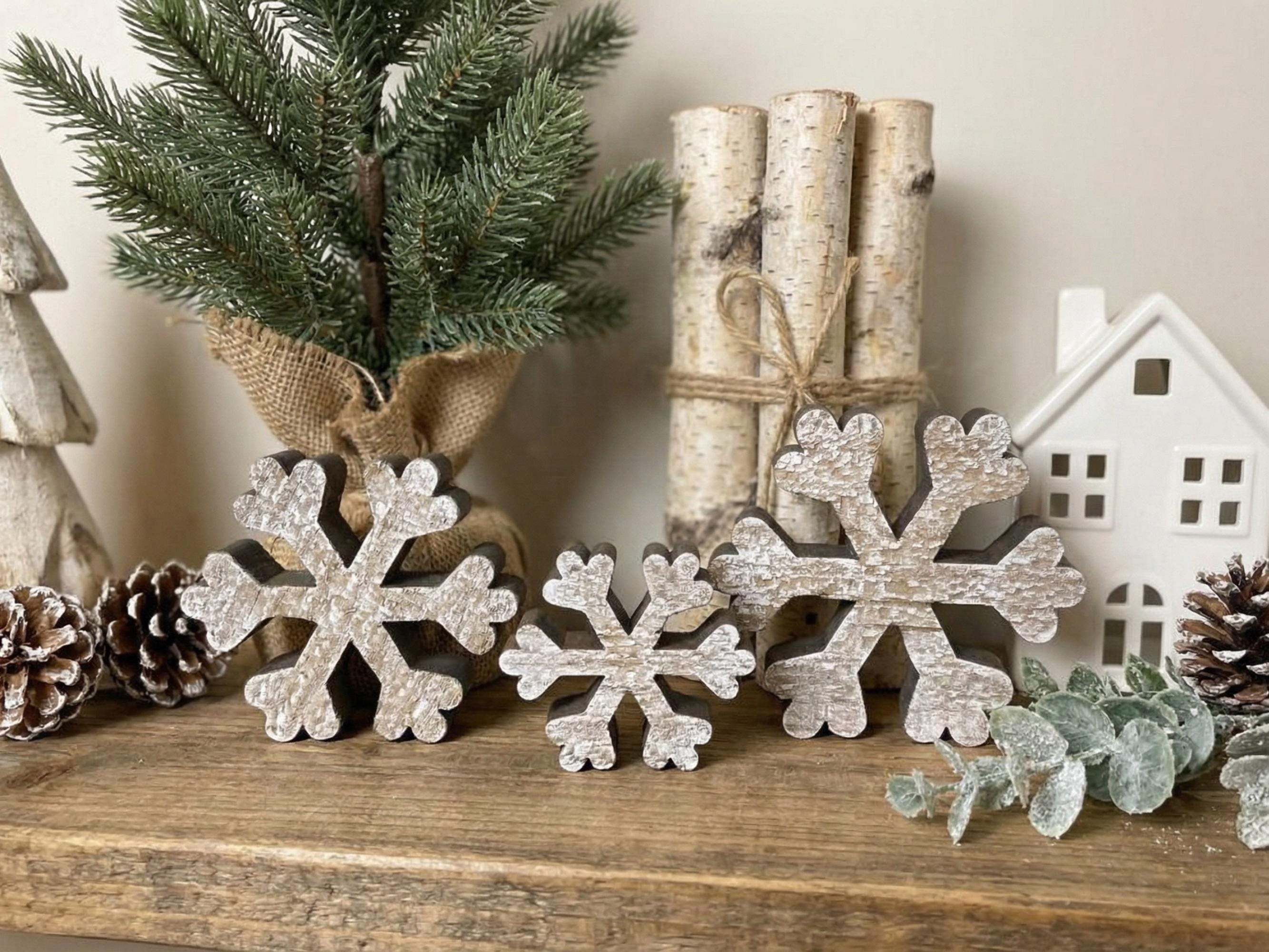 Whitewashed Reclaimed Wood Snowflakes