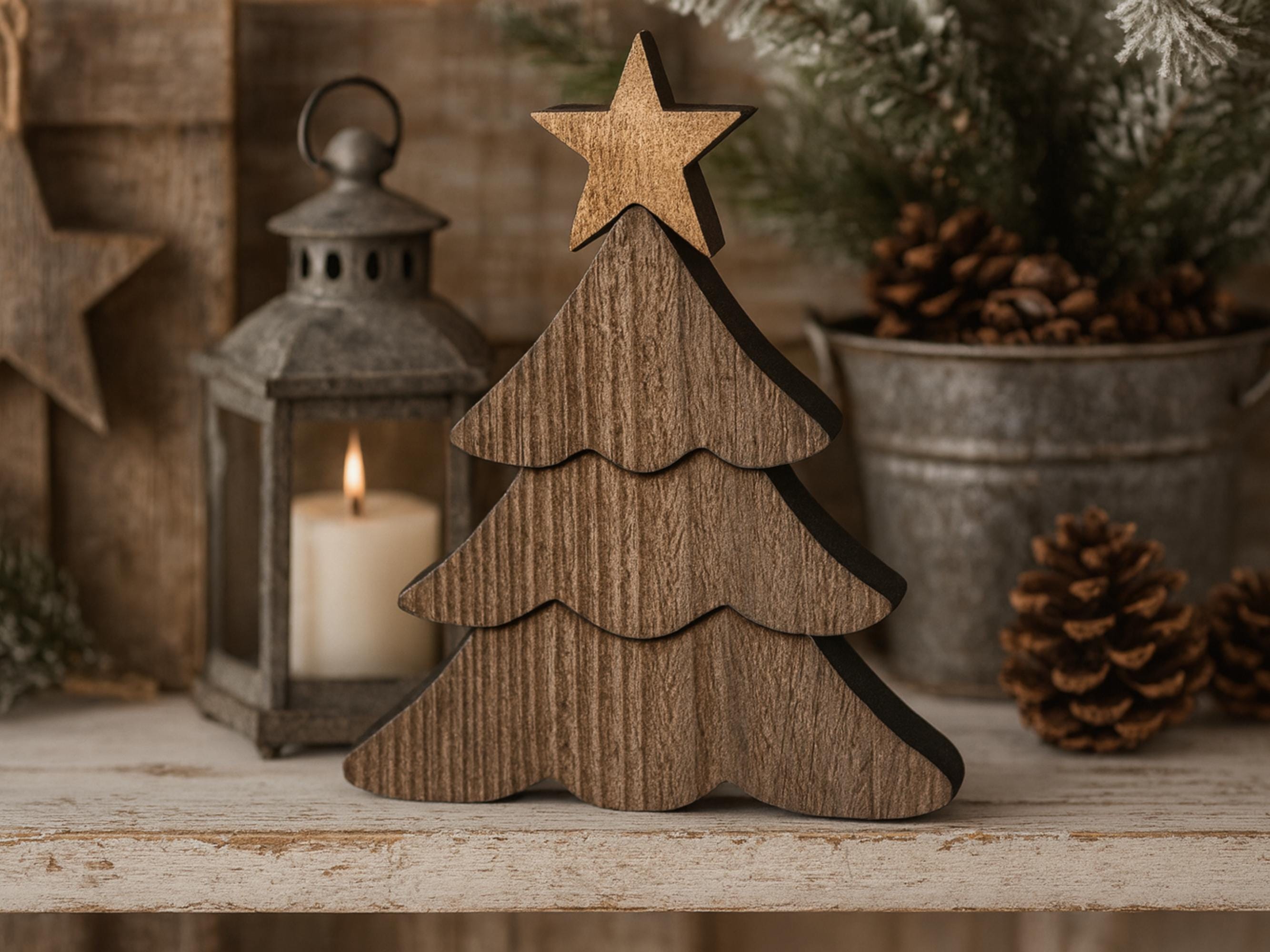 Reclaimed Wood Christmas Tree with Gold Star