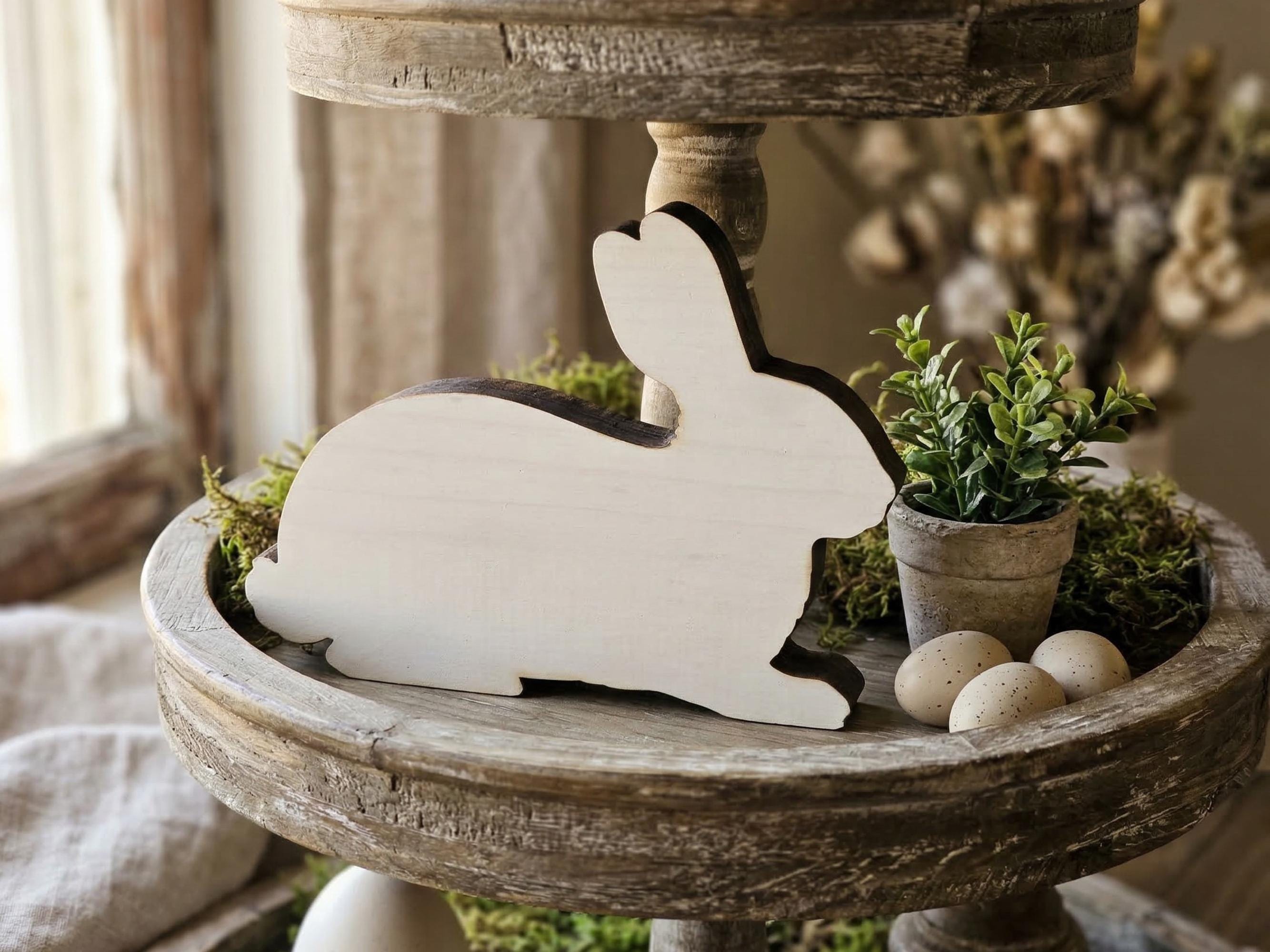 Rustic Wooden Freestanding White Bunny