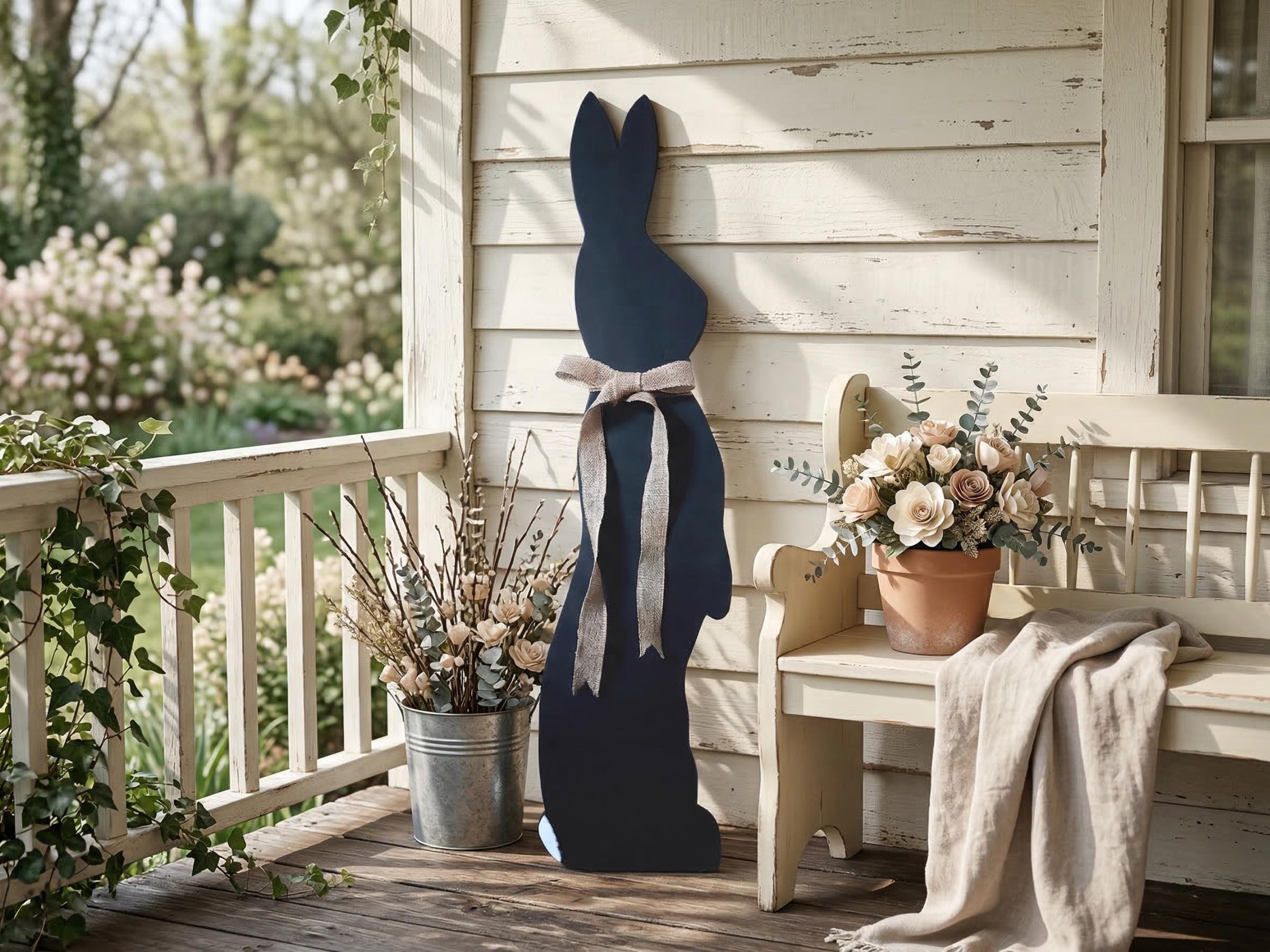 Black Bunny with a Burlap Bow