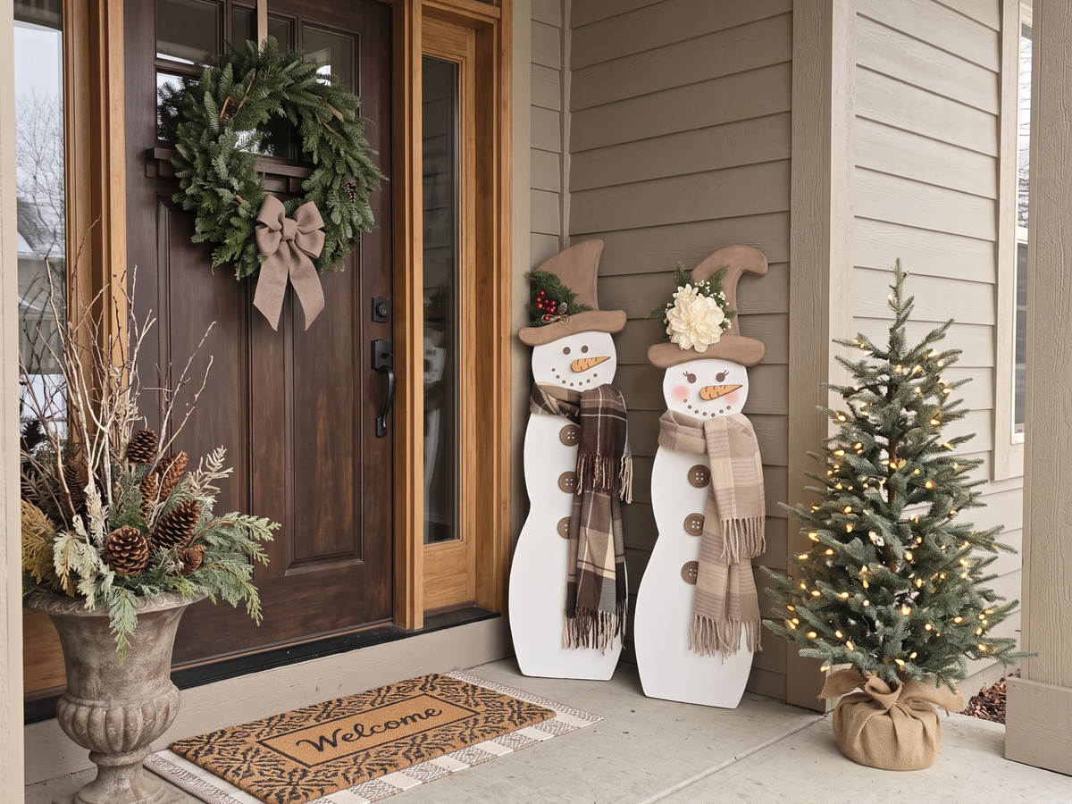 Elegant Wooden Snowman Couple