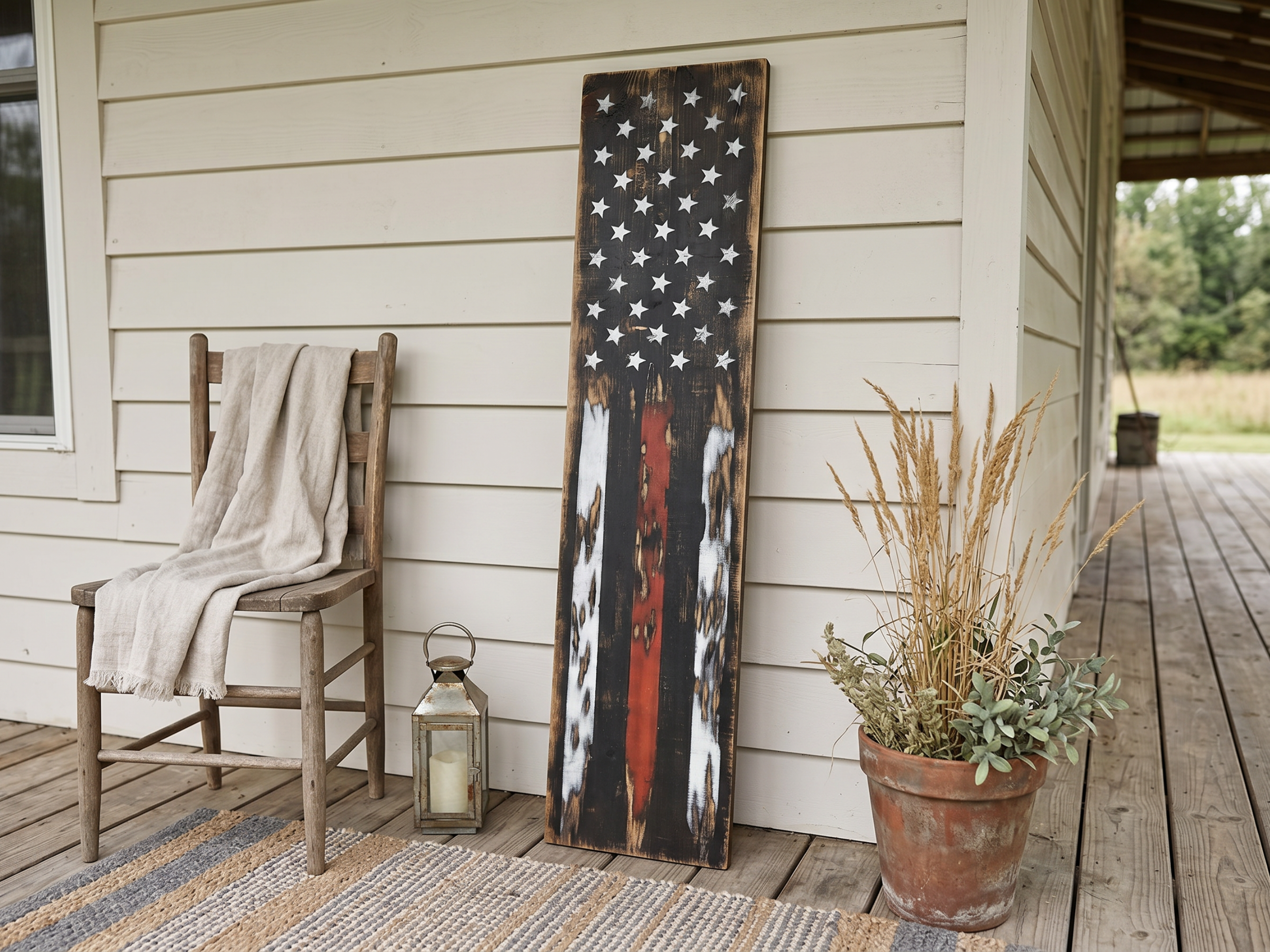 Rustic Red Line Subdued Flag Porch Leaner
