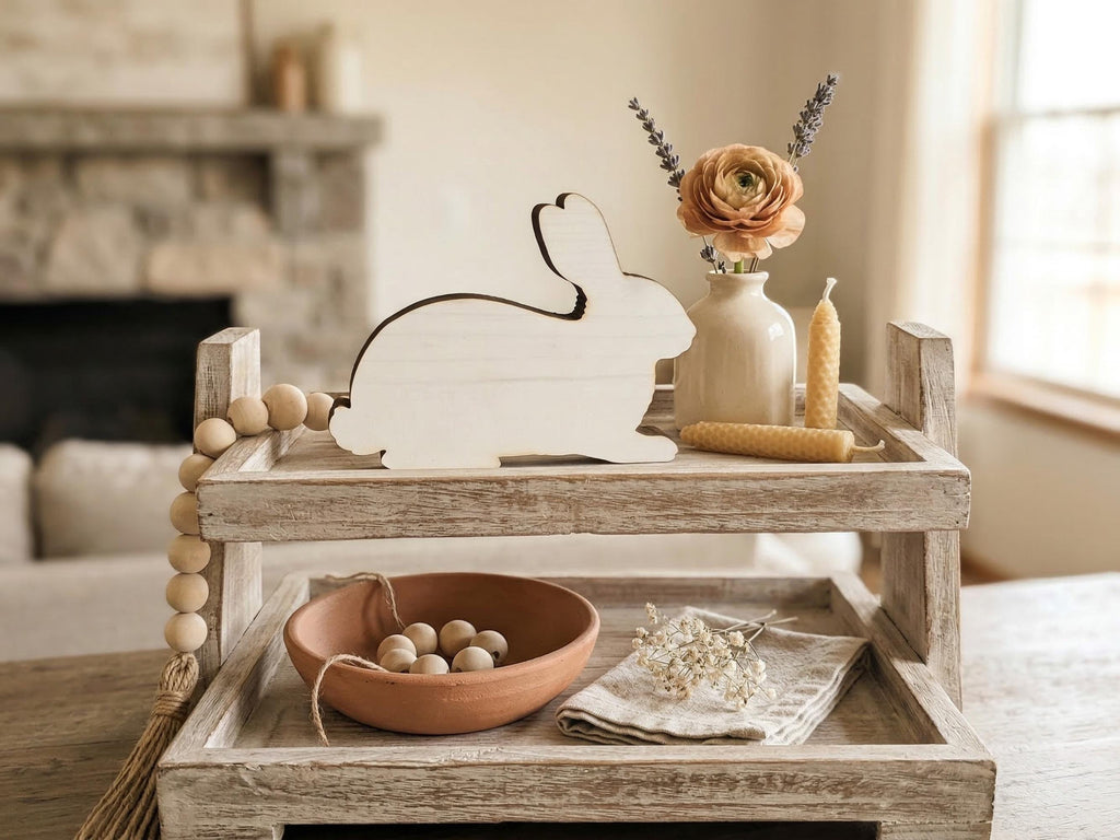 Rustic Wooden Freestanding White Bunny