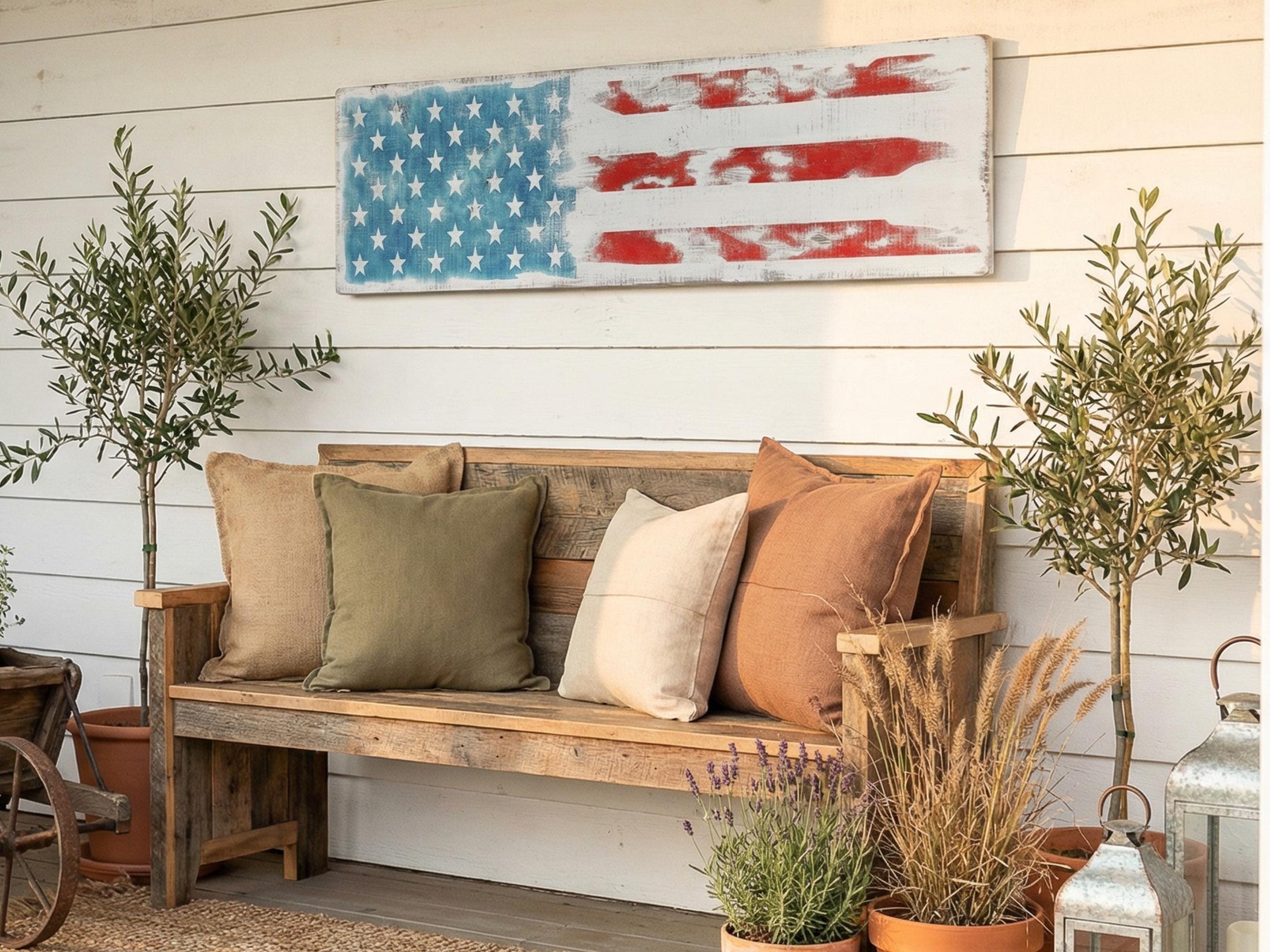 Antique Style Wooden American Flag
