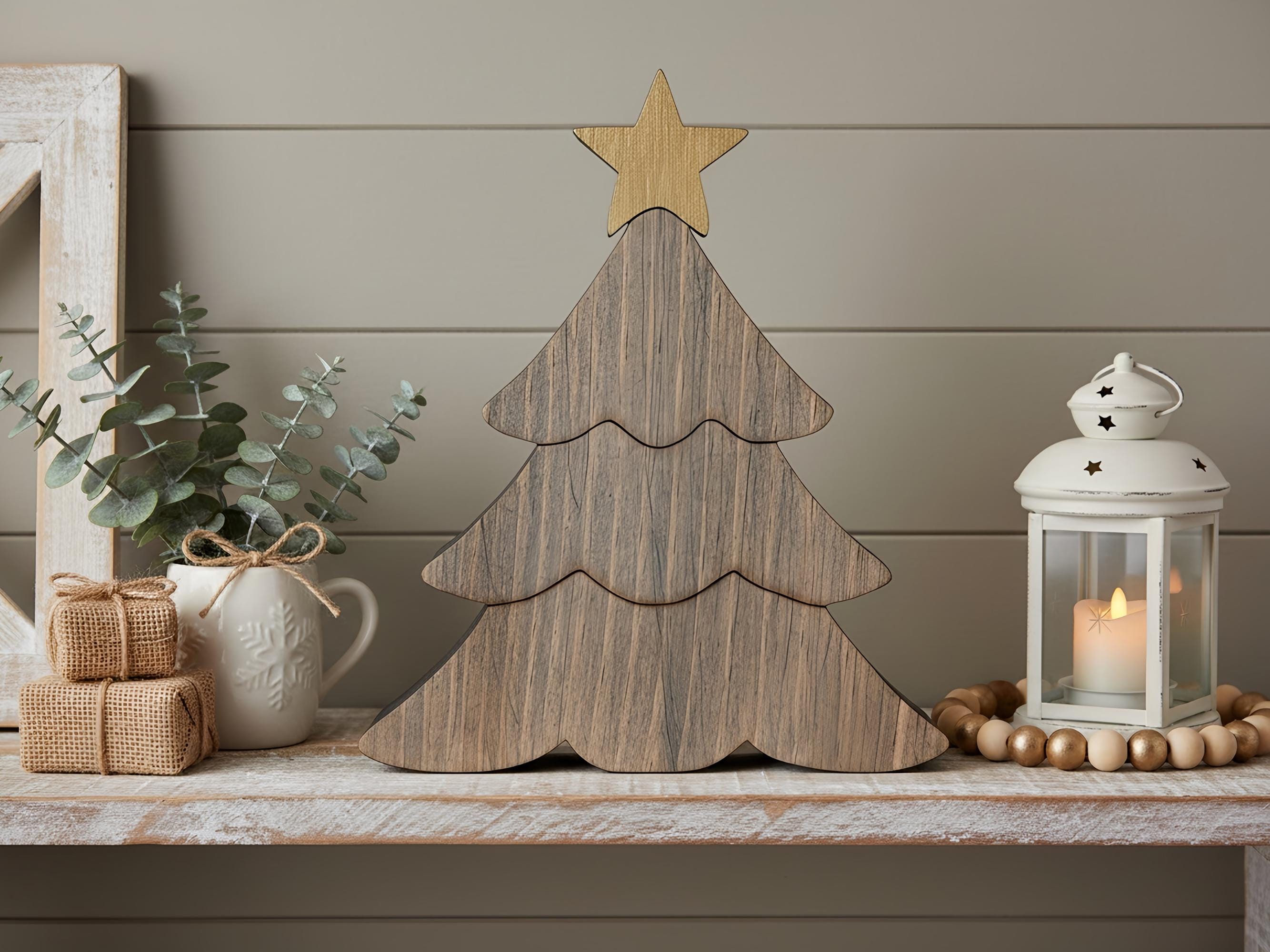Reclaimed Wood Christmas Tree with Gold Star