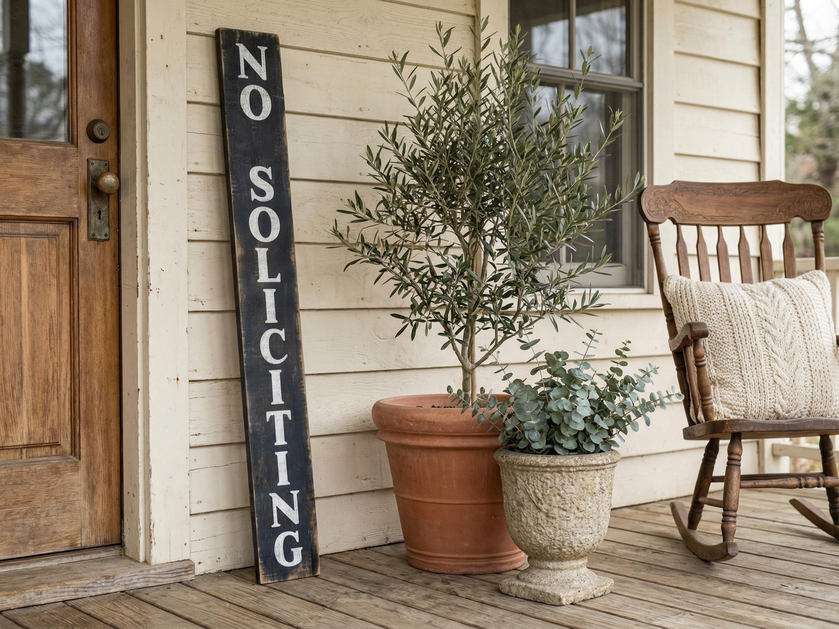 Primitive Antique Style No Soliciting Leaner Sign