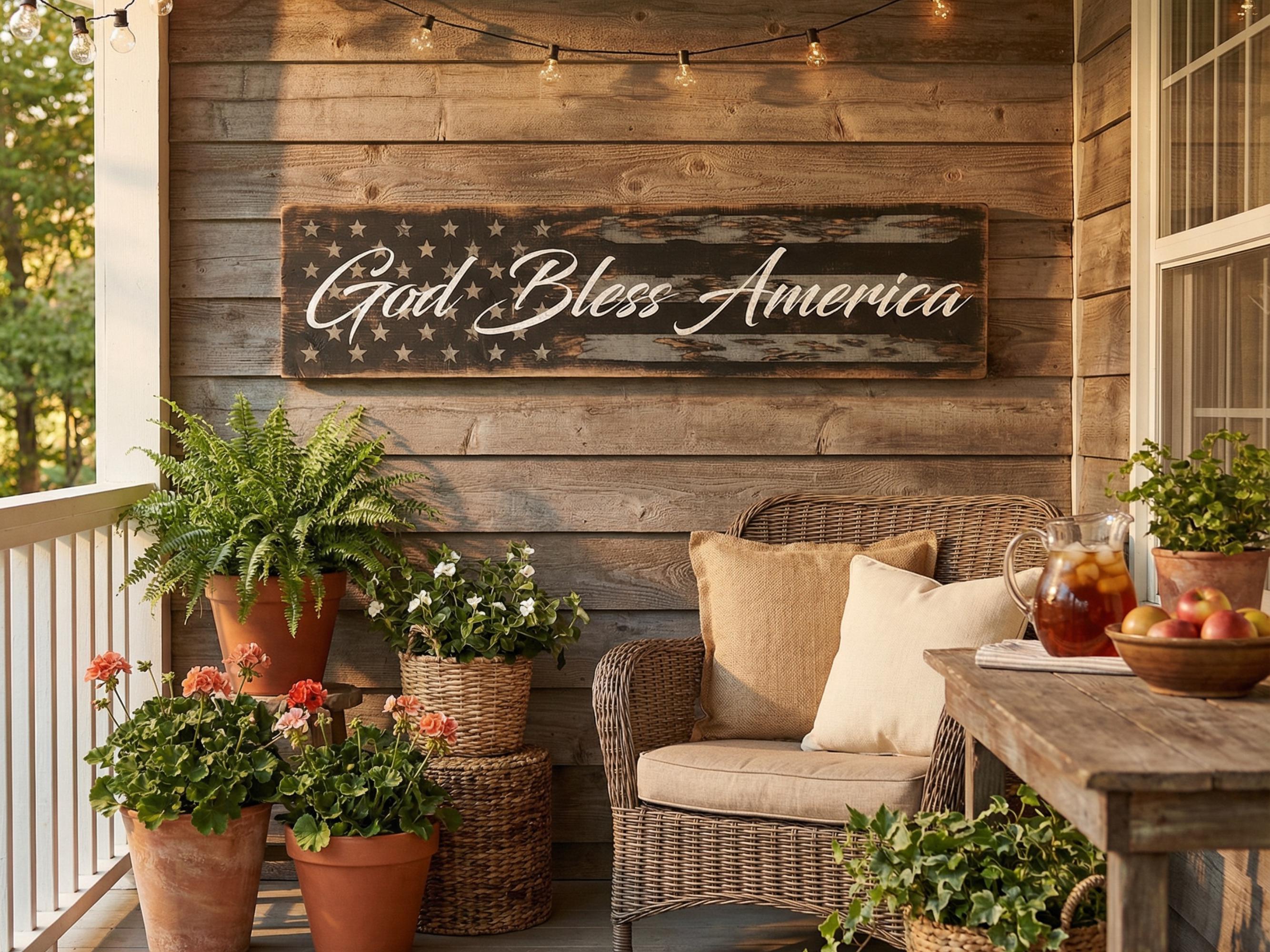 Solid Wood Subdued American Flag - God Bless America