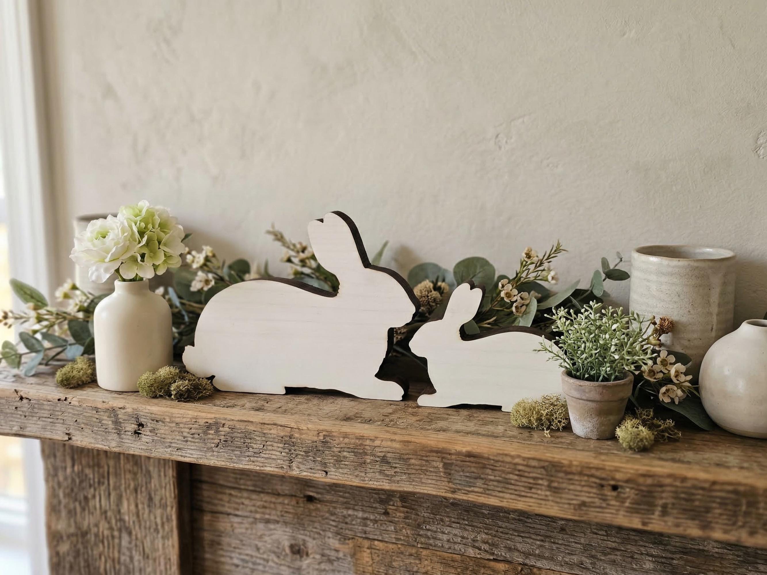 Rustic Wooden Freestanding White Bunny