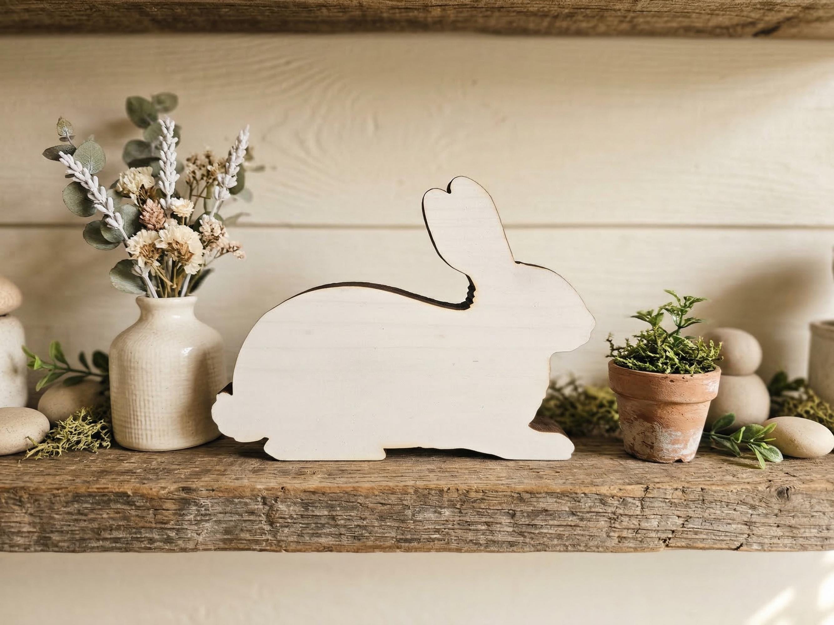 Rustic Wooden Freestanding White Bunny