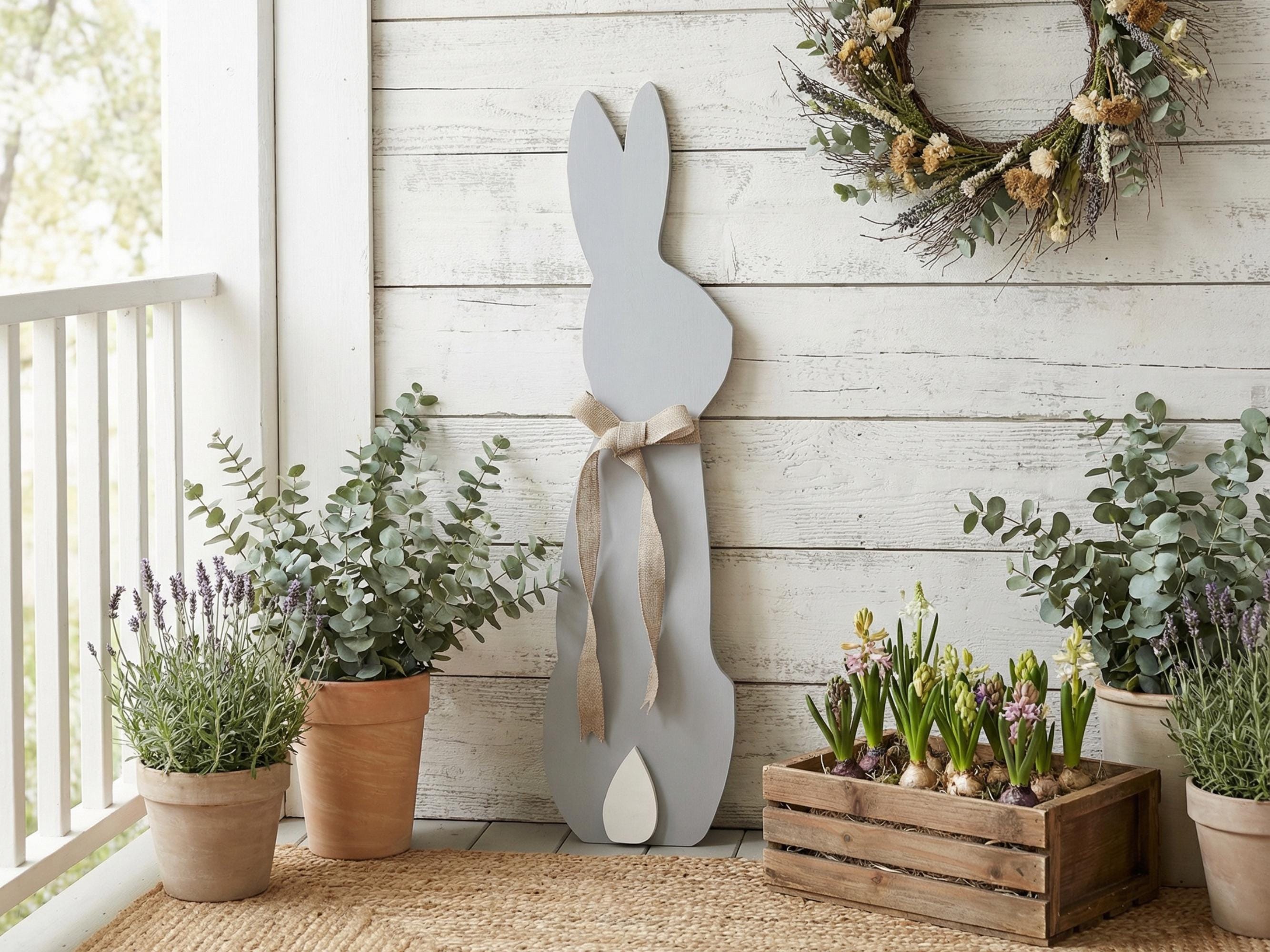 Gray Bunny with a Burlap Bow