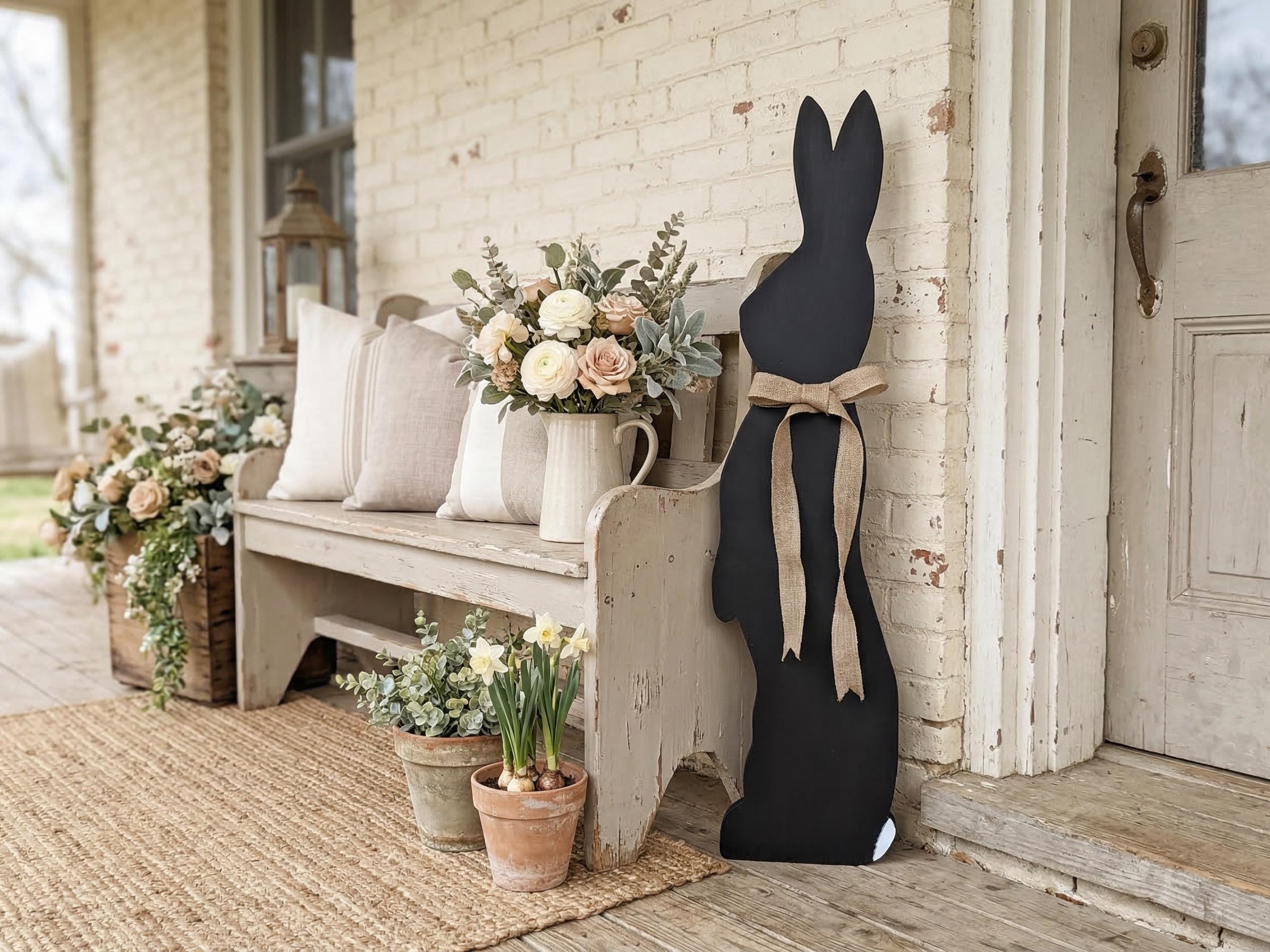 Black Bunny with a Burlap Bow