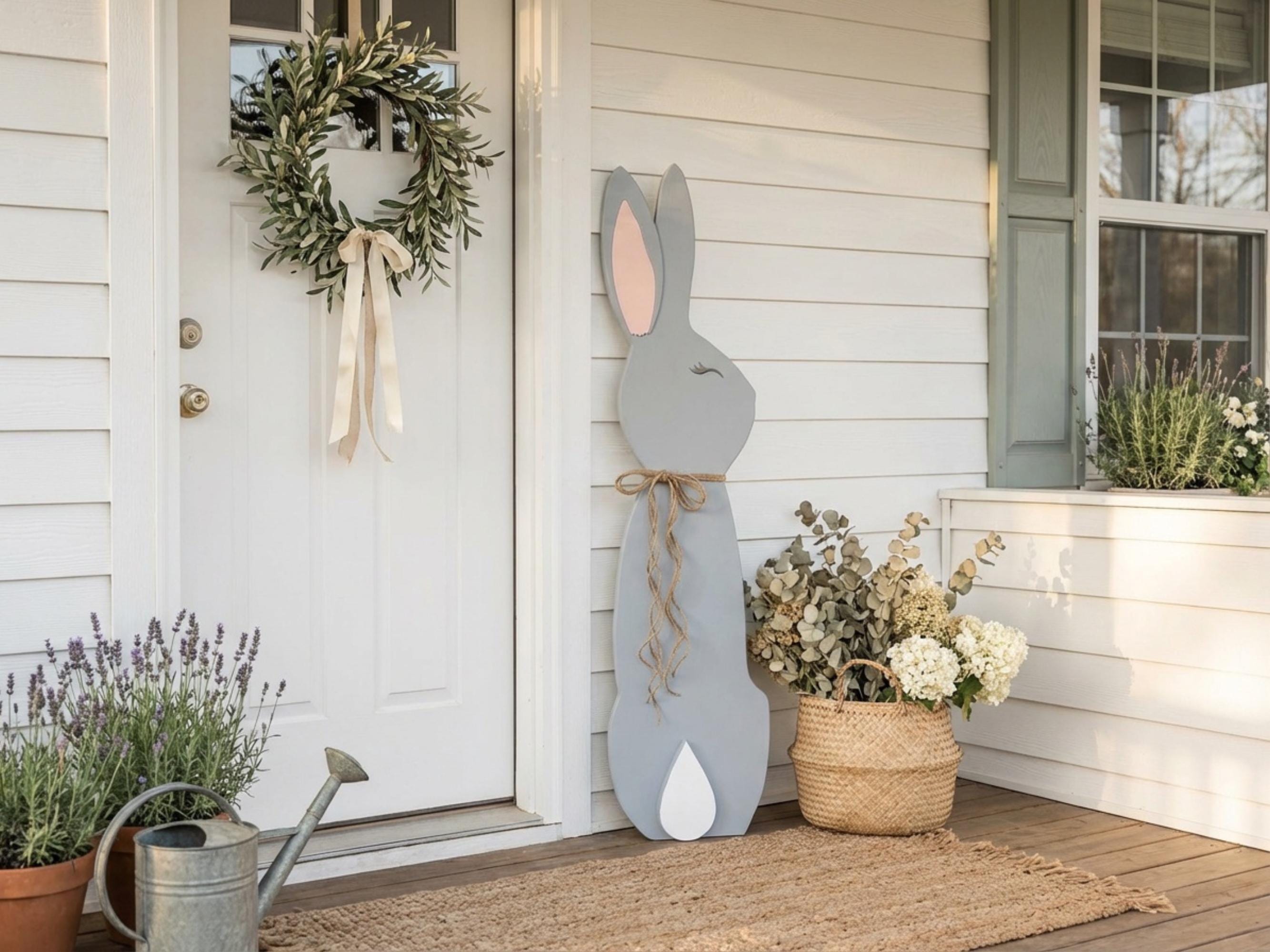 3D Gray Bunny with a Jute Twine Bow