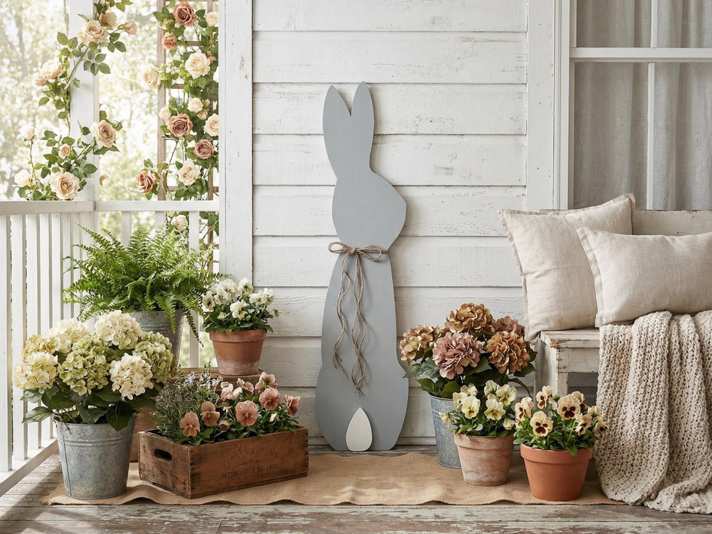 Gray Bunny with a Jute Twine Bow