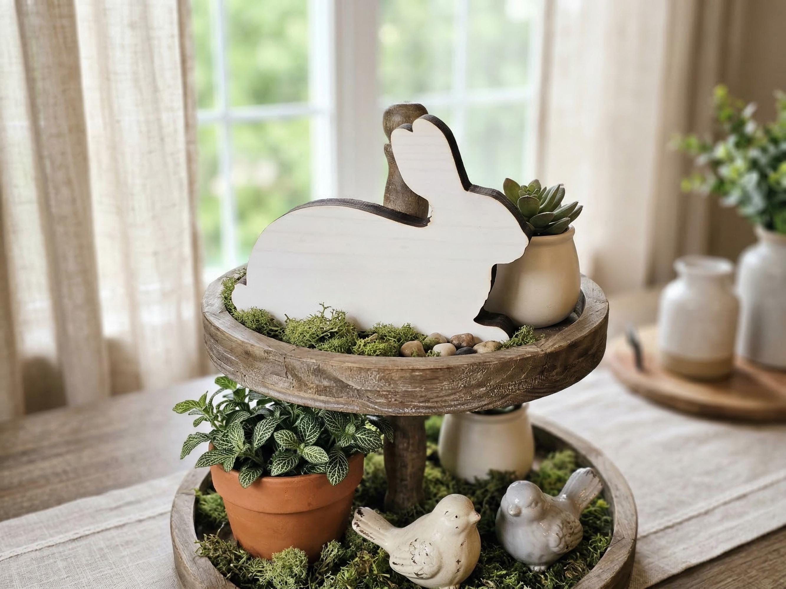 Rustic Wooden Freestanding White Bunny