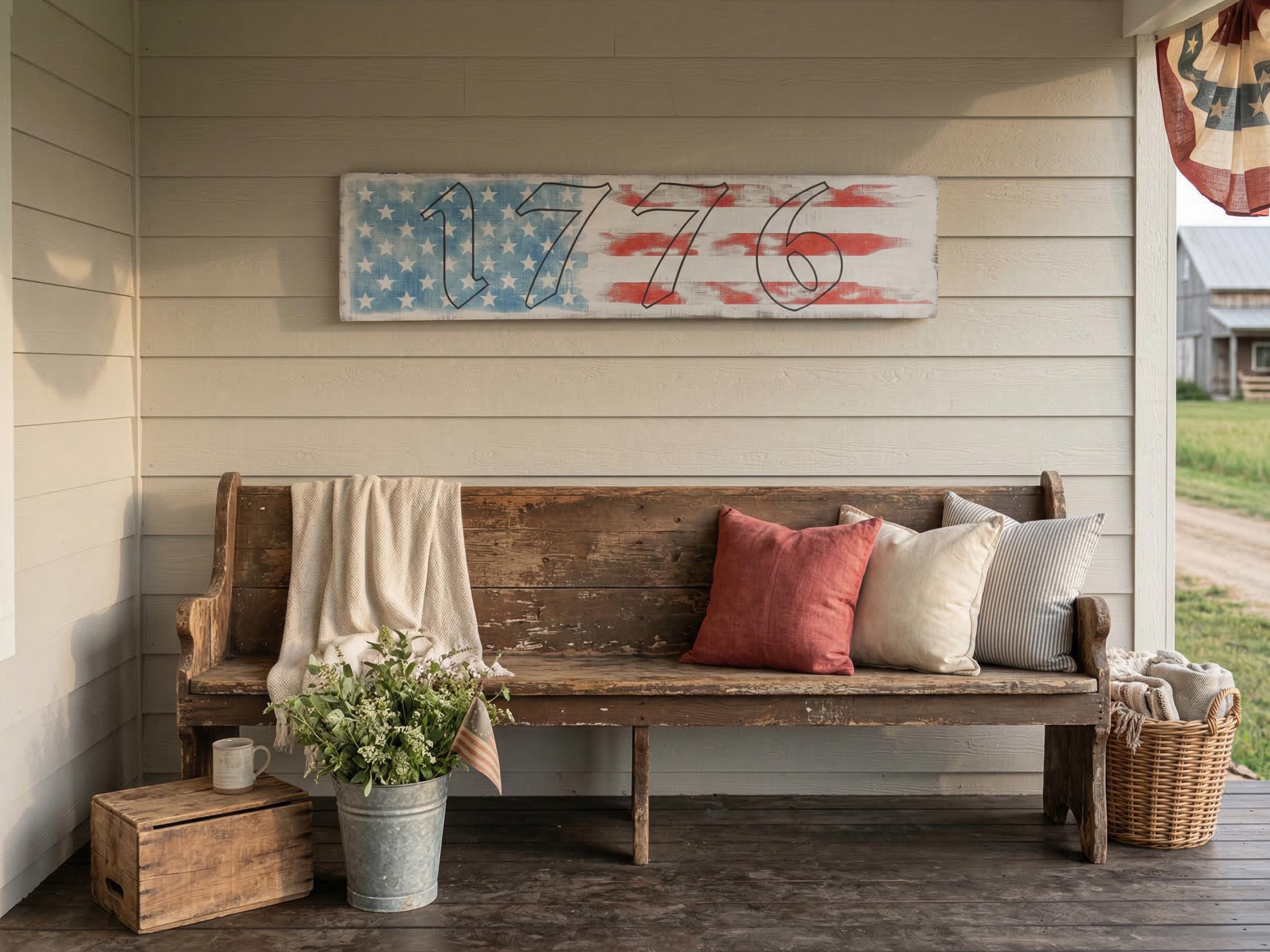 1776 Antique Style American Flag Wooden Sign