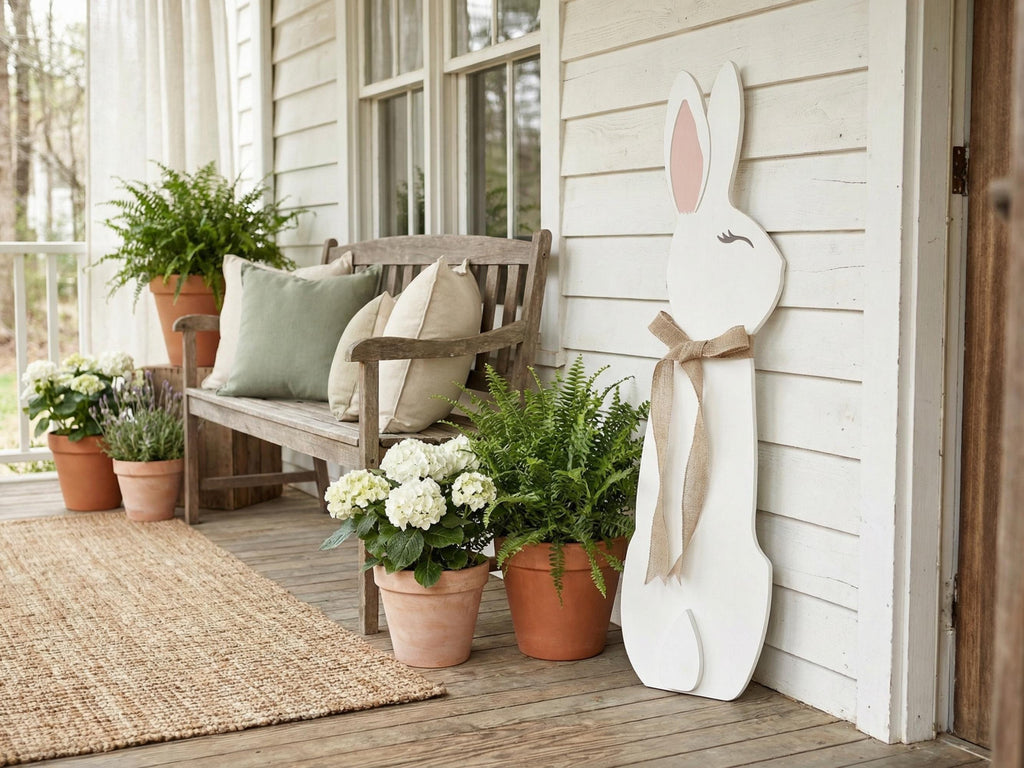 3D White Bunny with Burlap Bow