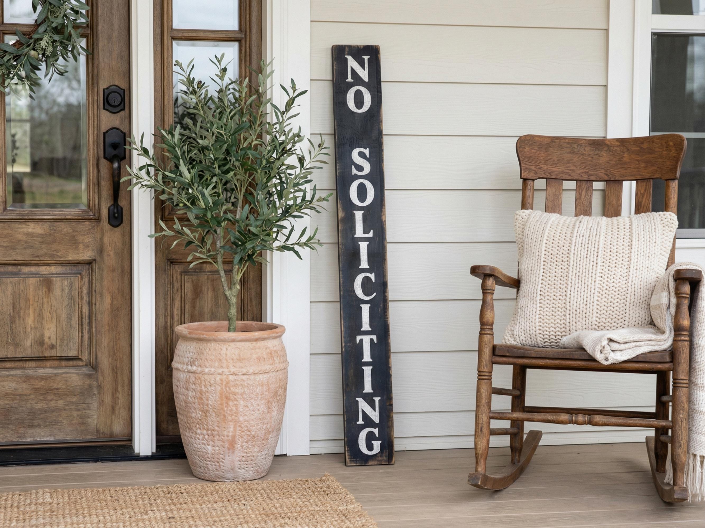 No Soliciting Antique Style Skinny Porch Leaner Sign