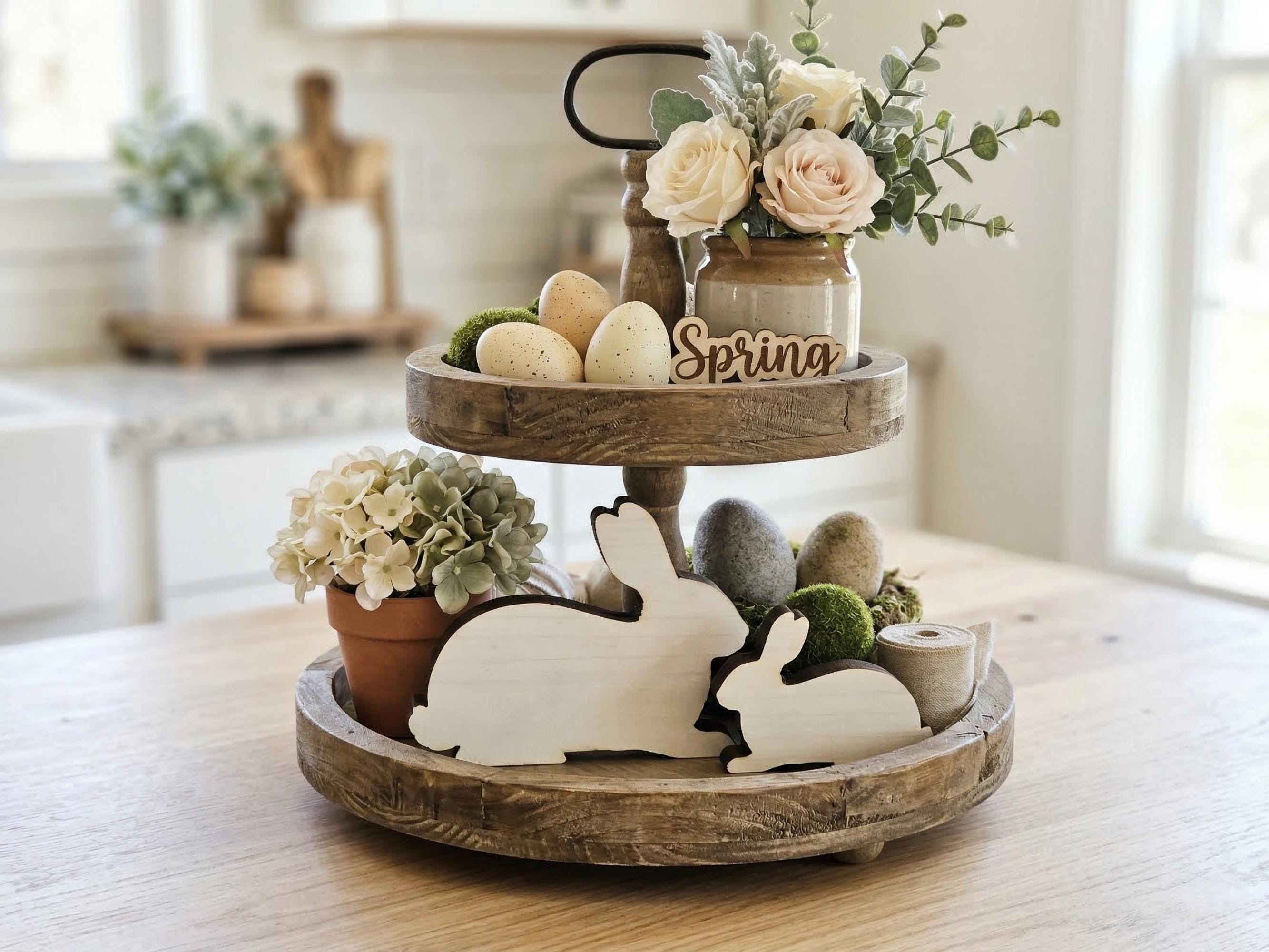 Rustic Wooden Freestanding White Bunny