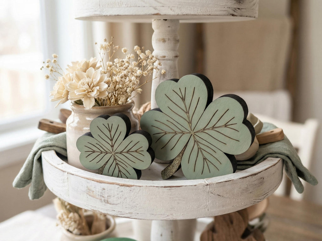 Muted Green Reclaimed Wood 4 Leaf Shamrocks