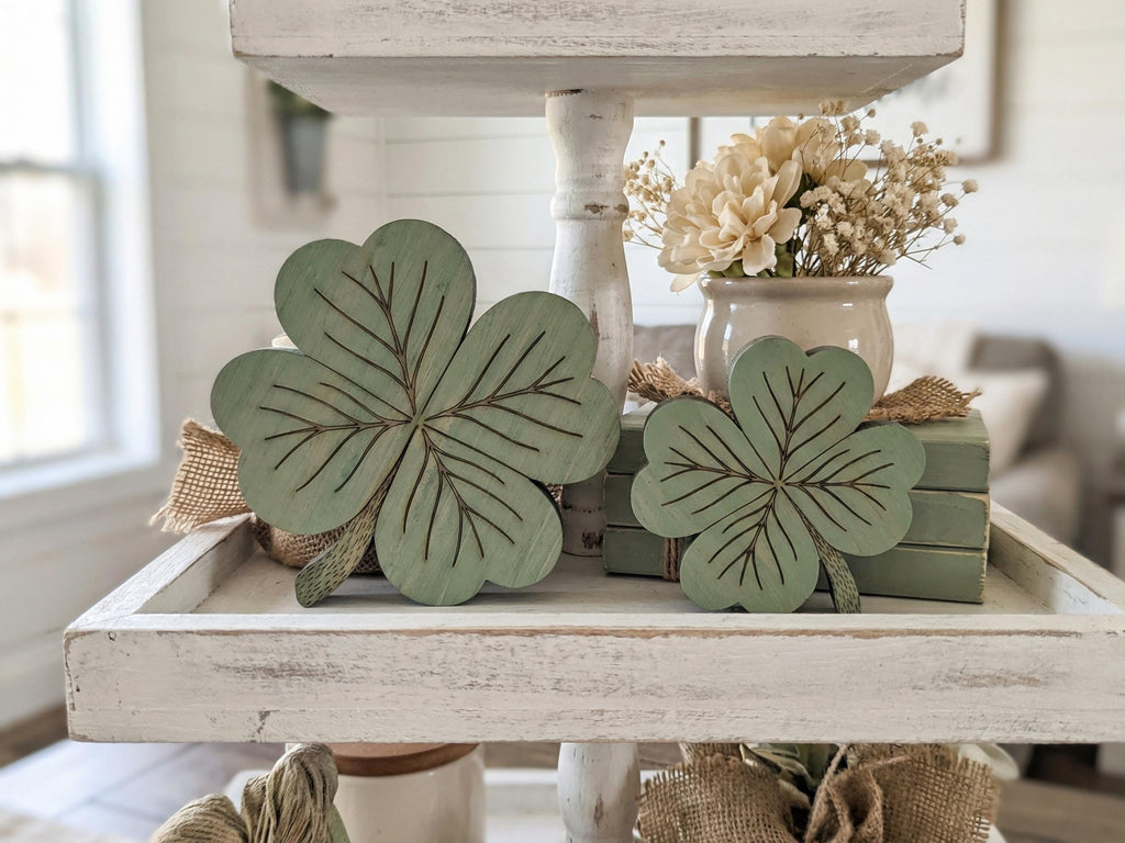 Muted Green Reclaimed Wood 4 Leaf Shamrocks