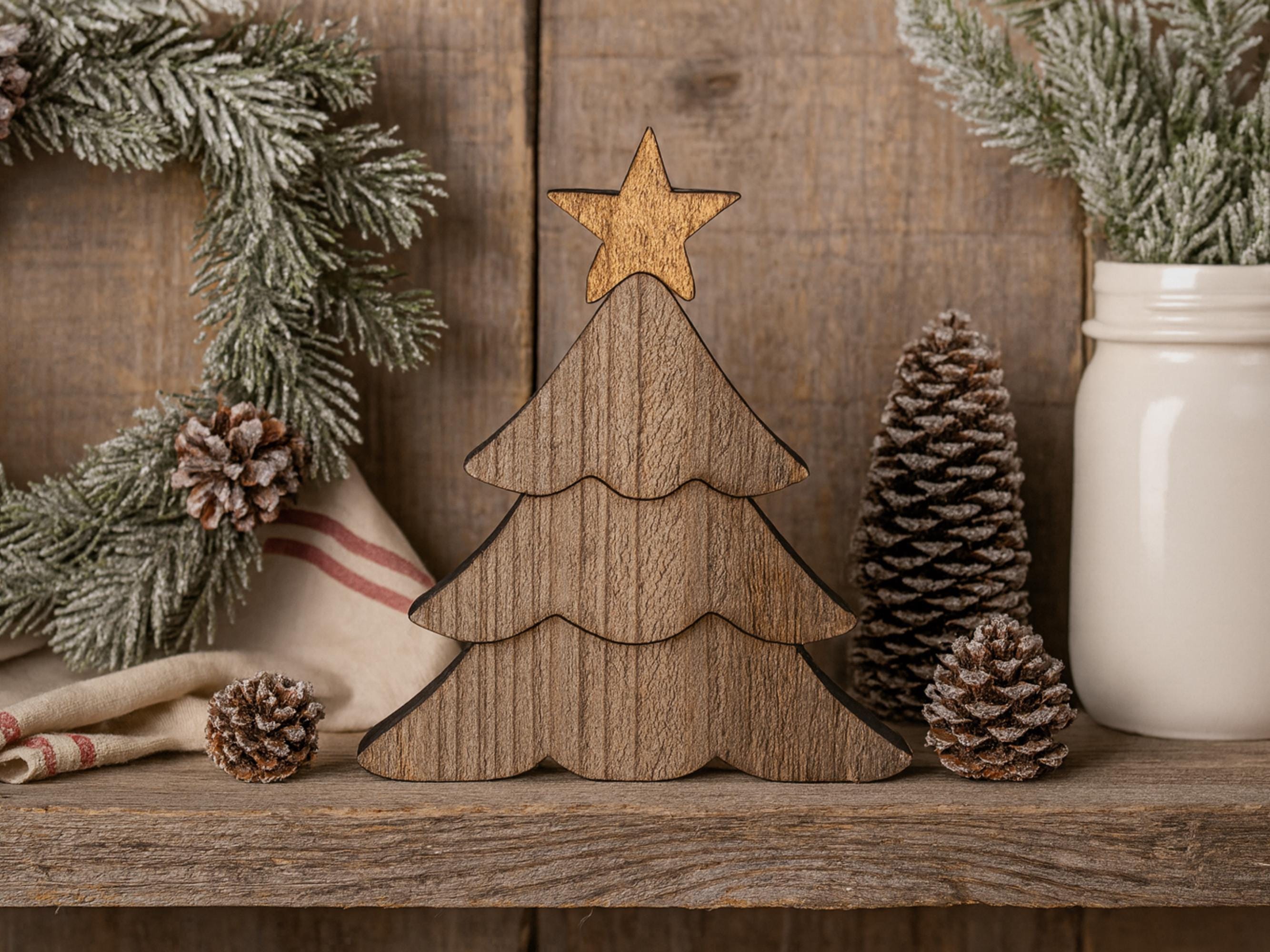 Reclaimed Wood Christmas Tree with Gold Star