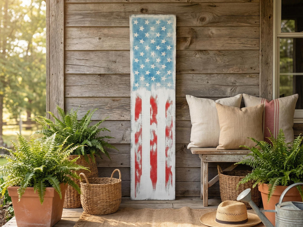 Antique Style Wooden American Flag