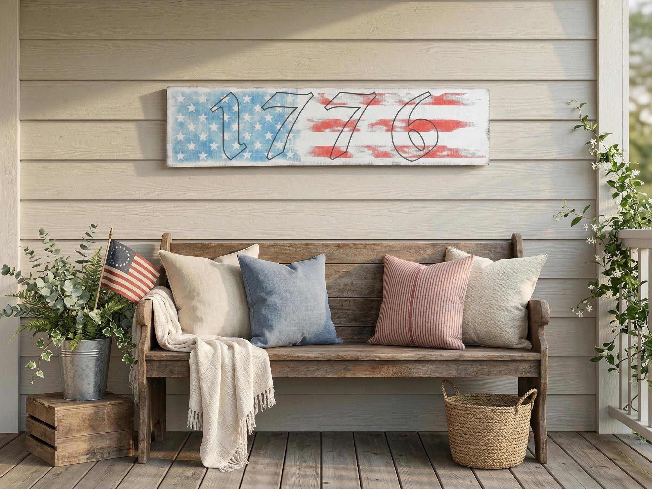 1776 Antique Style American Flag Wooden Sign