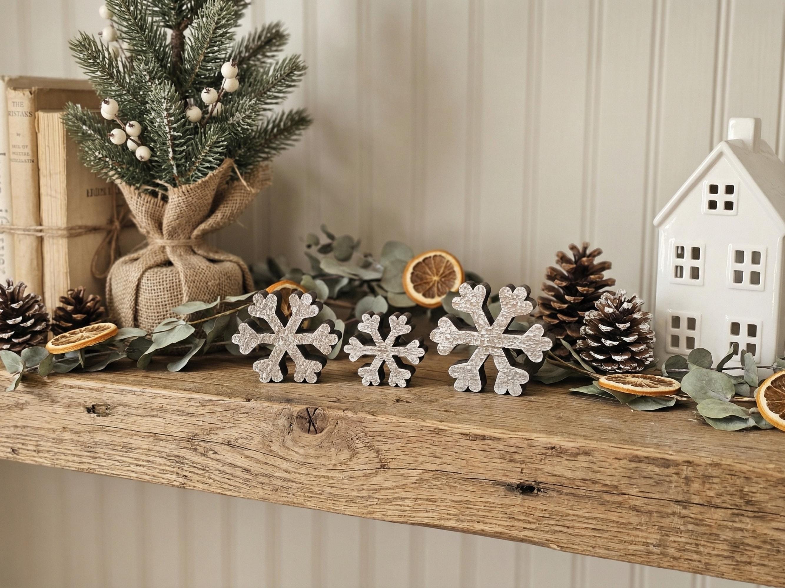 Whitewashed Reclaimed Wood Snowflakes