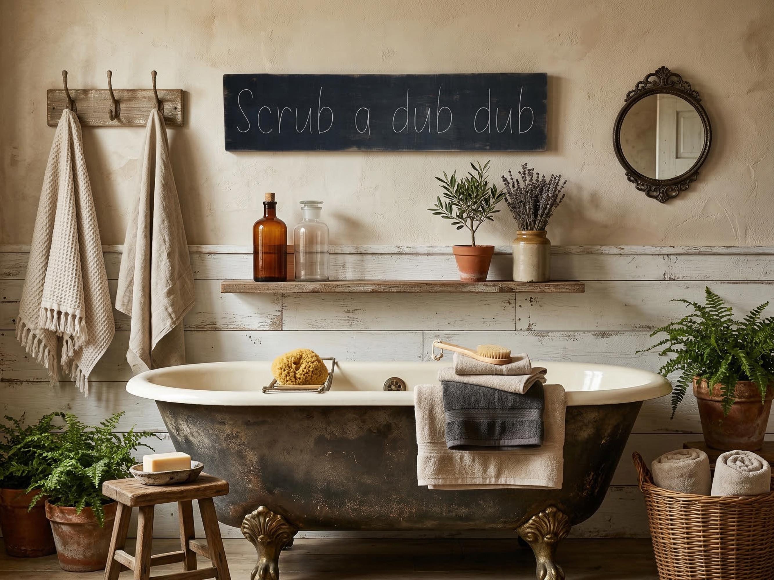 Rustic Scrub a dub dub Bathroom Sign