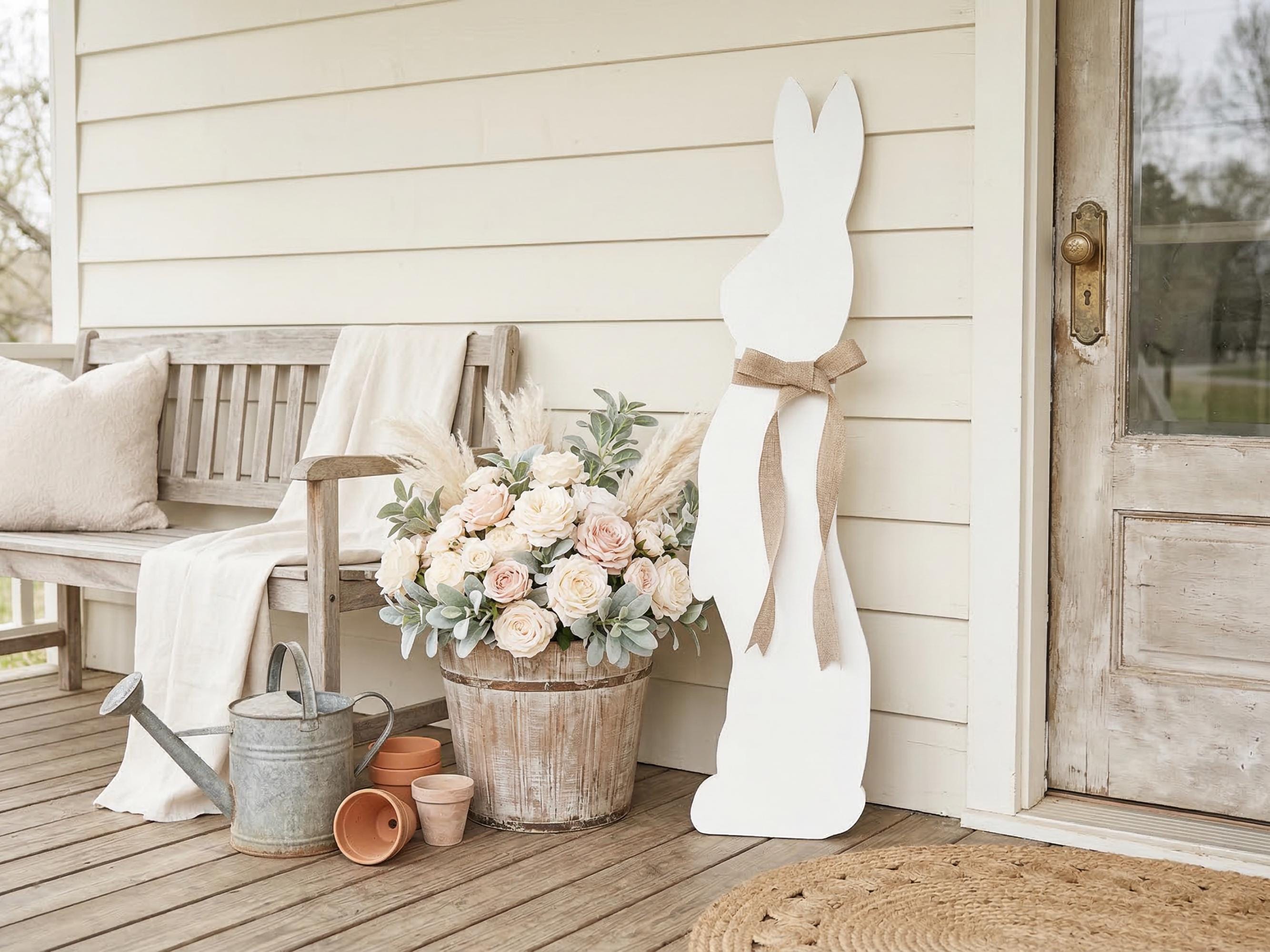 White Standing Bunny with a Burlap Bow