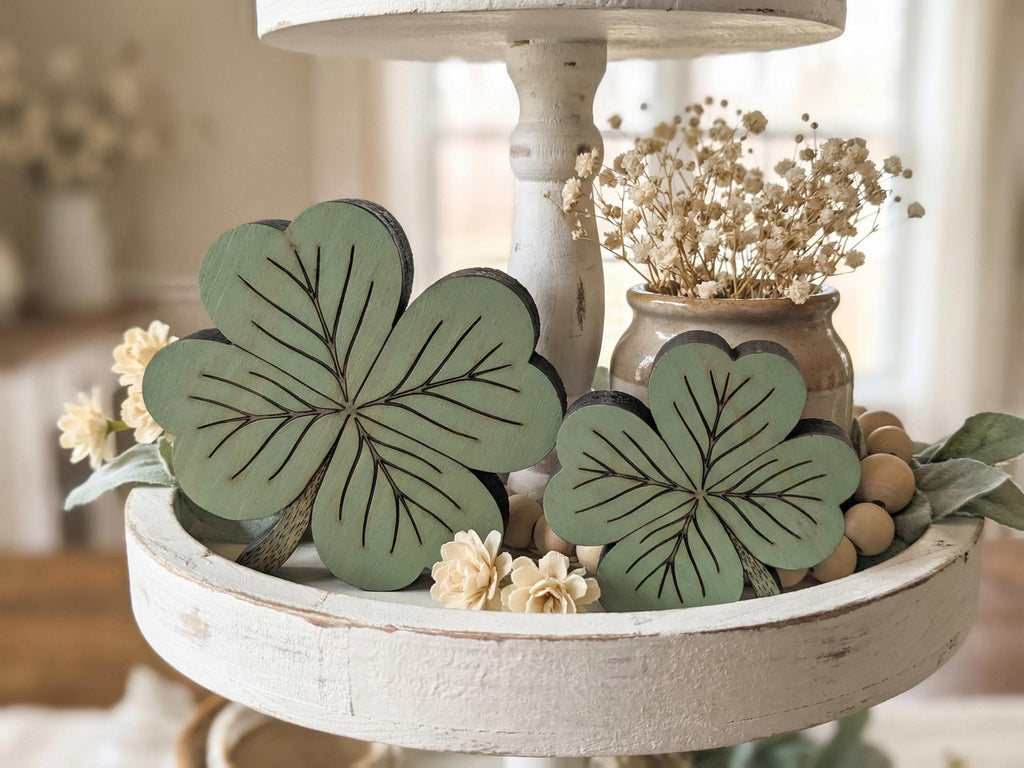 Muted Green Reclaimed Wood 4 Leaf Shamrocks