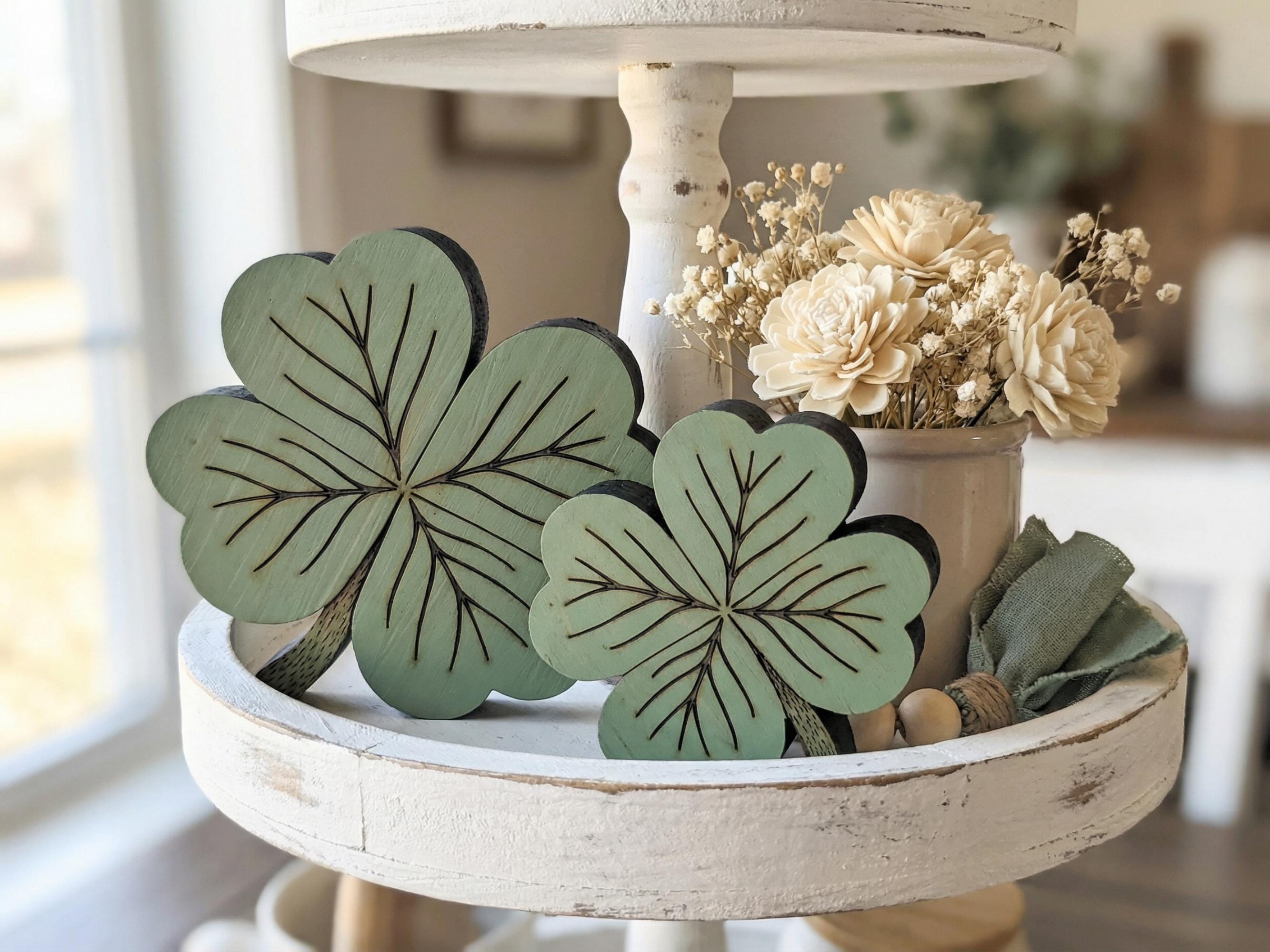 Muted Green Reclaimed Wood 4 Leaf Shamrocks