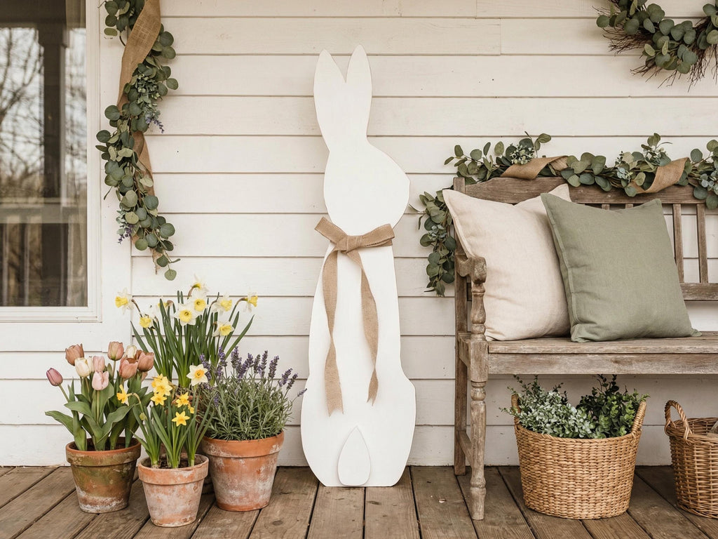 White Bunny with a Burlap Bow