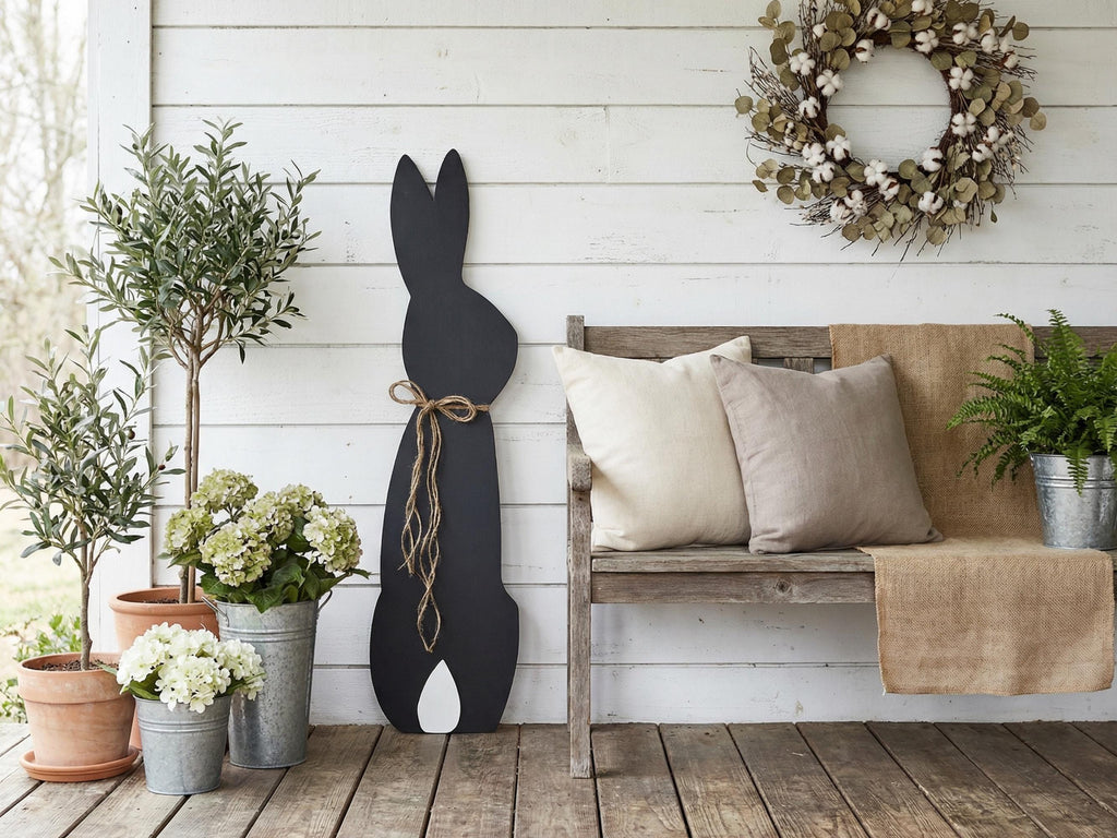 Black Bunny with a Jute Twine Bow