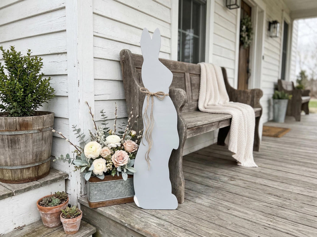 Gray Bunny with a Jute Twine Bow