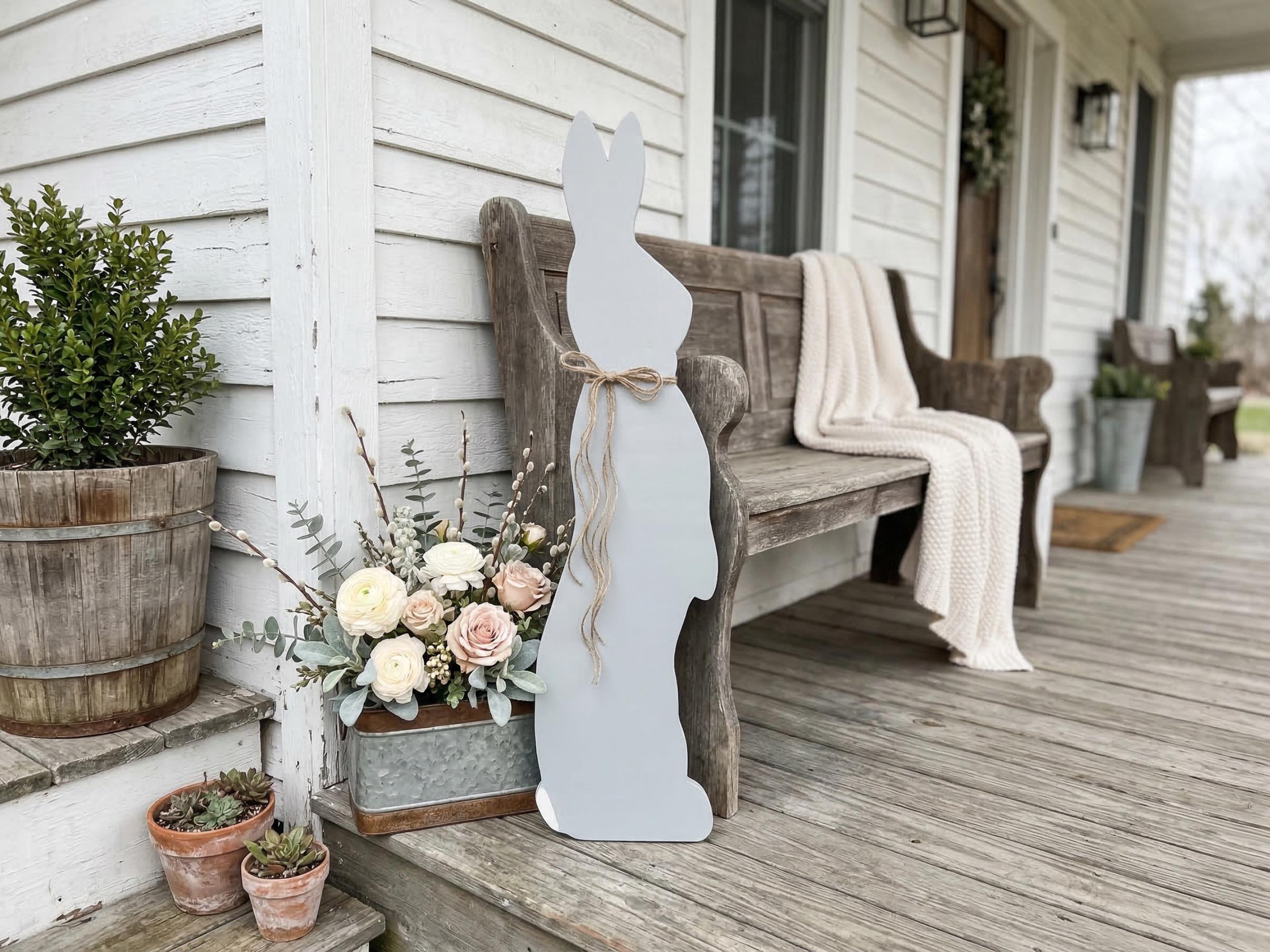 Gray Bunny with a Jute Twine Bow