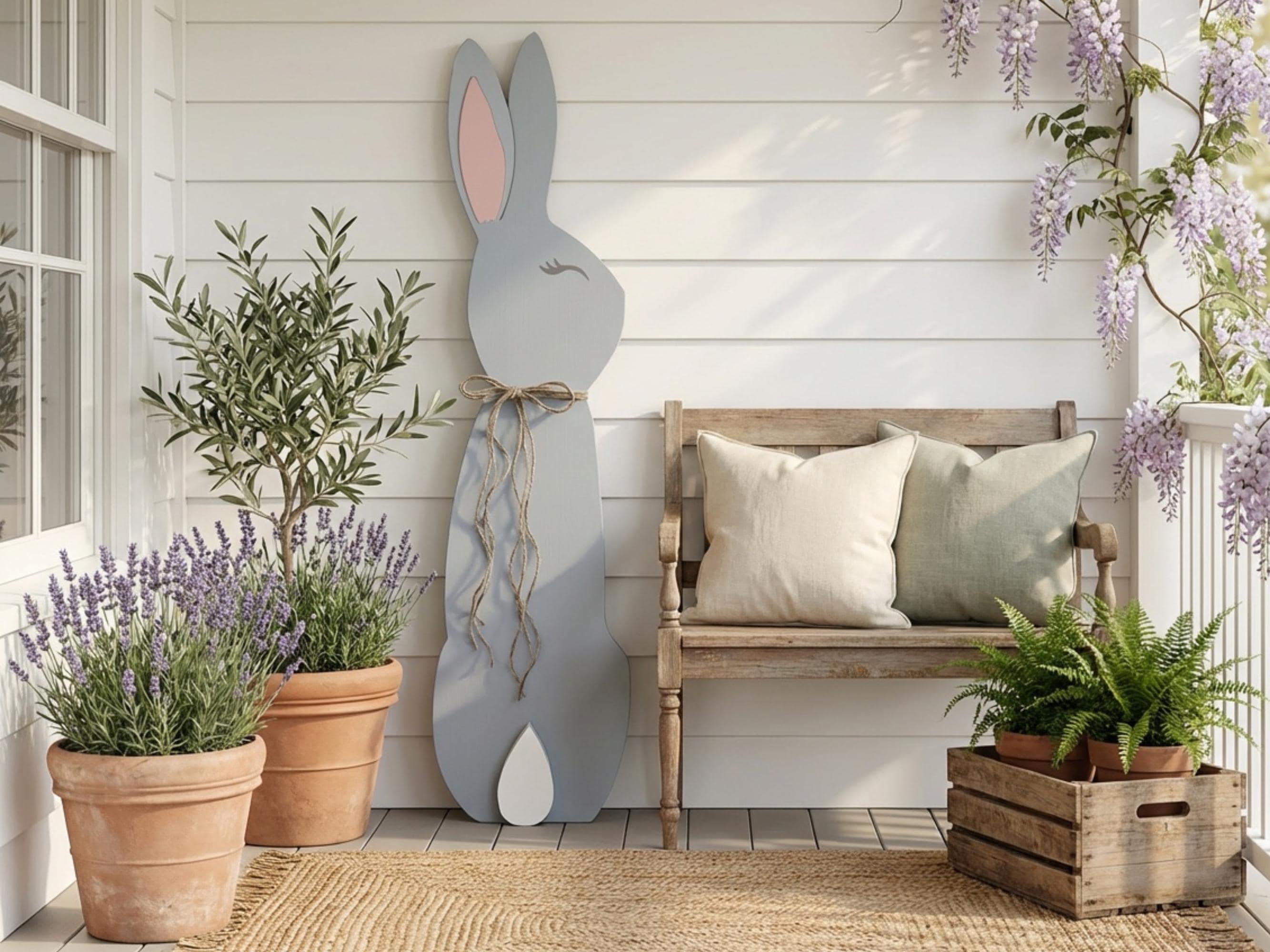 3D Gray Bunny with a Jute Twine Bow
