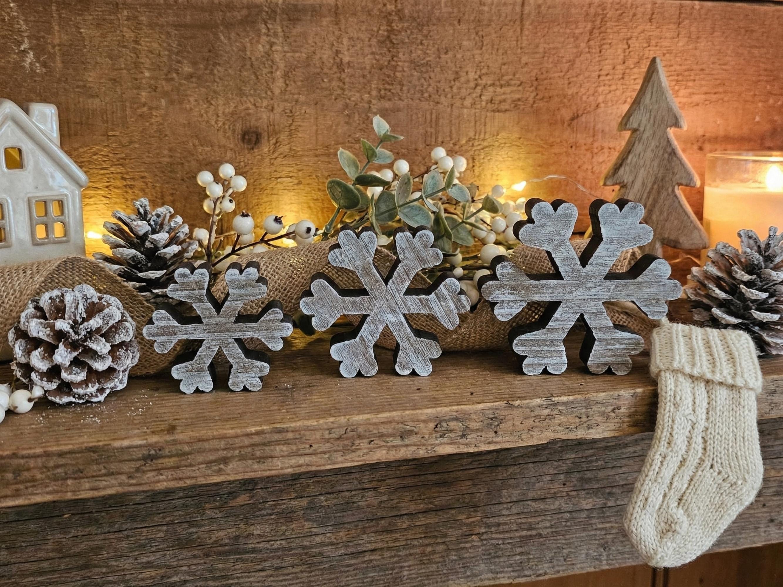 Whitewashed Reclaimed Wood Snowflakes