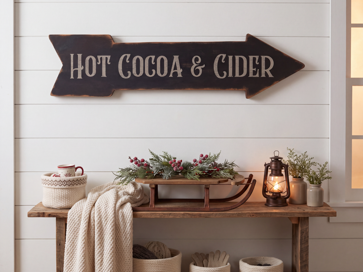 Antique Style Hot Cocoa & Cider Arrow Sign