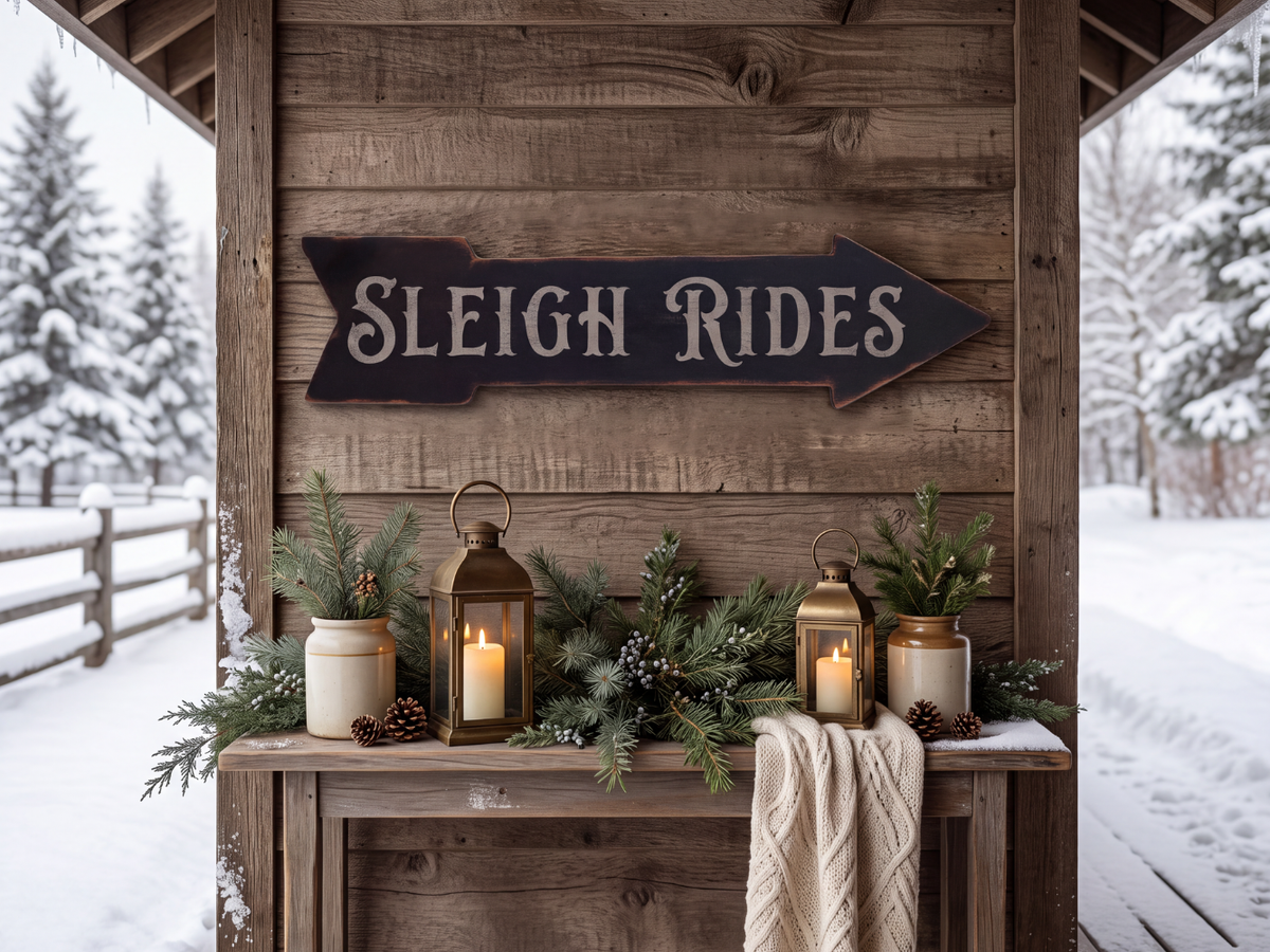 Sleigh Rides Wooden Arrow Sign