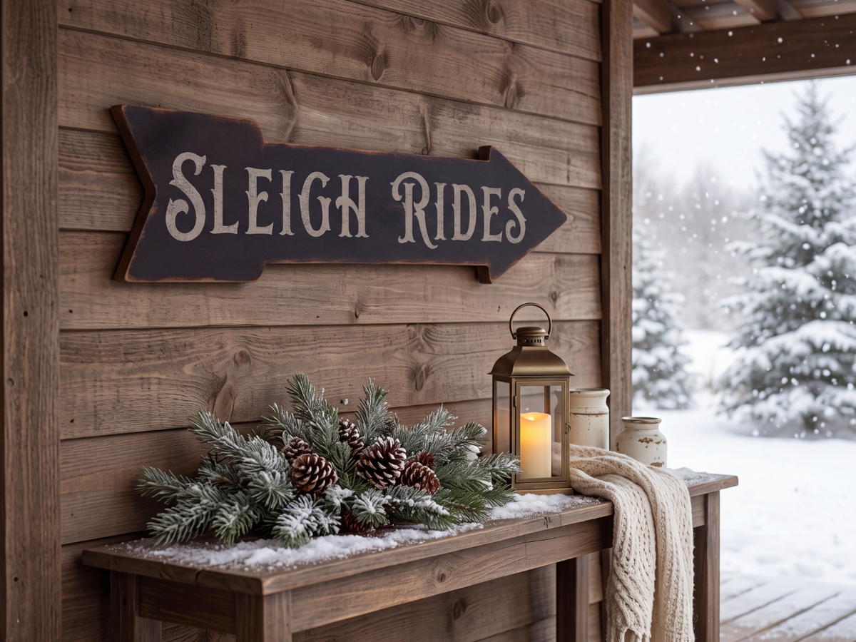 Sleigh Rides Wooden Arrow Sign